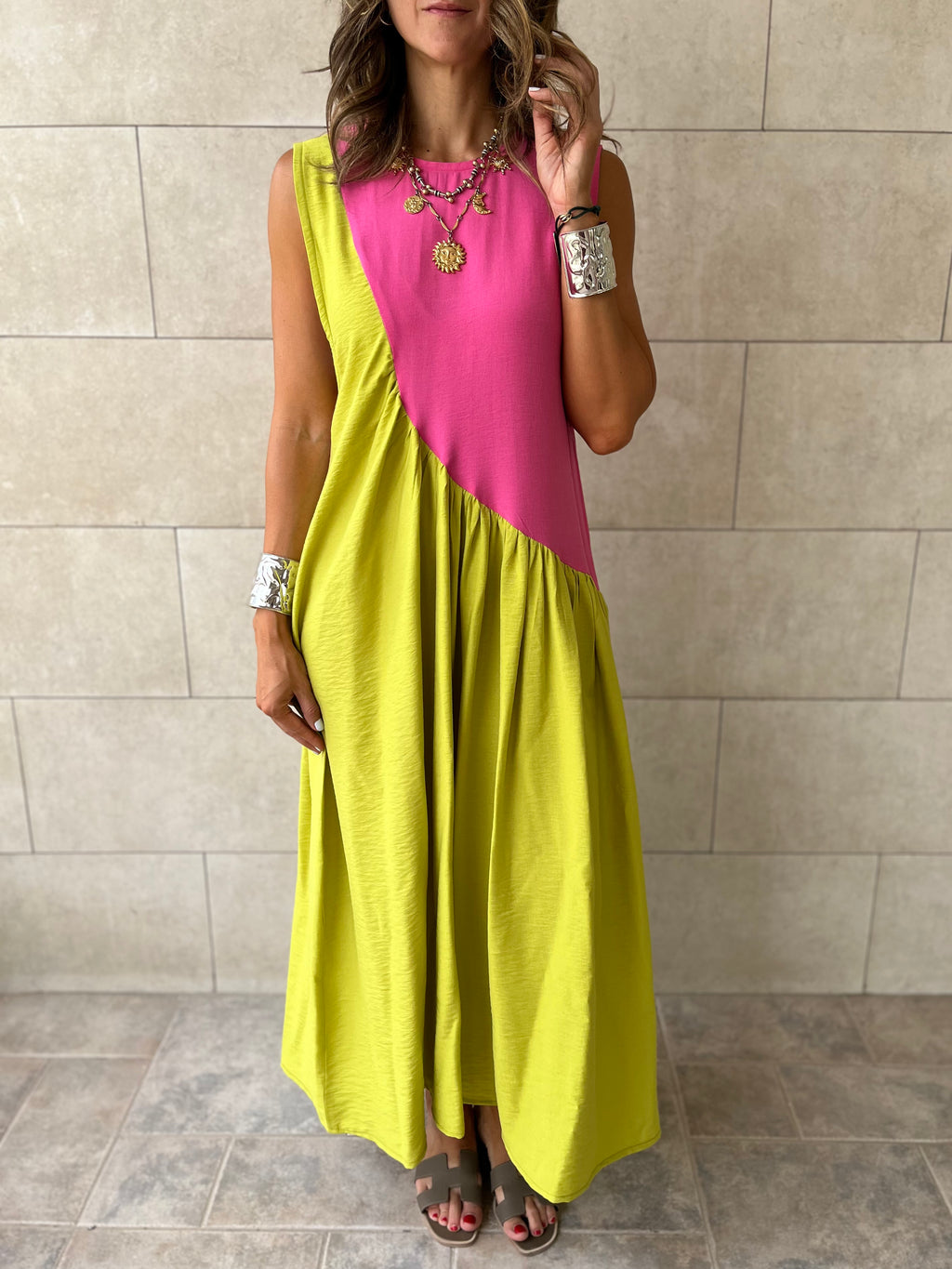Fuchsia & Lime Double Life Linen Dress