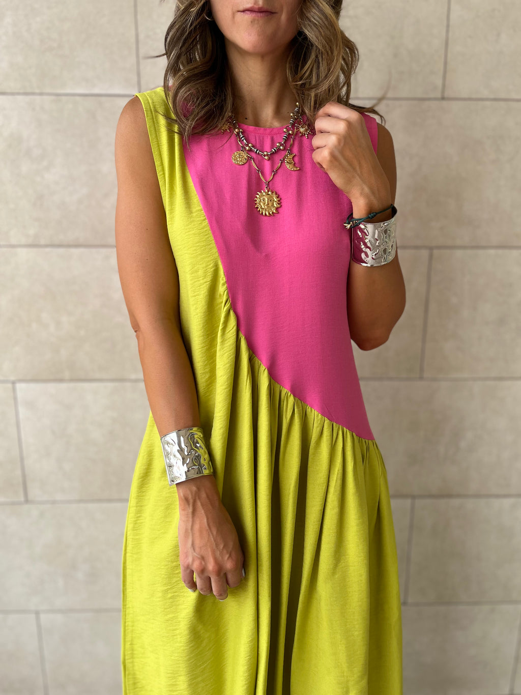 Fuchsia & Lime Double Life Linen Dress