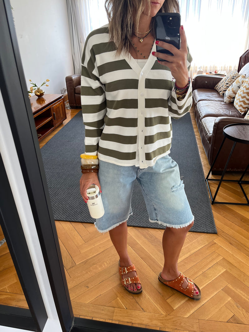 Olive Striped Everyday Light Knit Cardigan