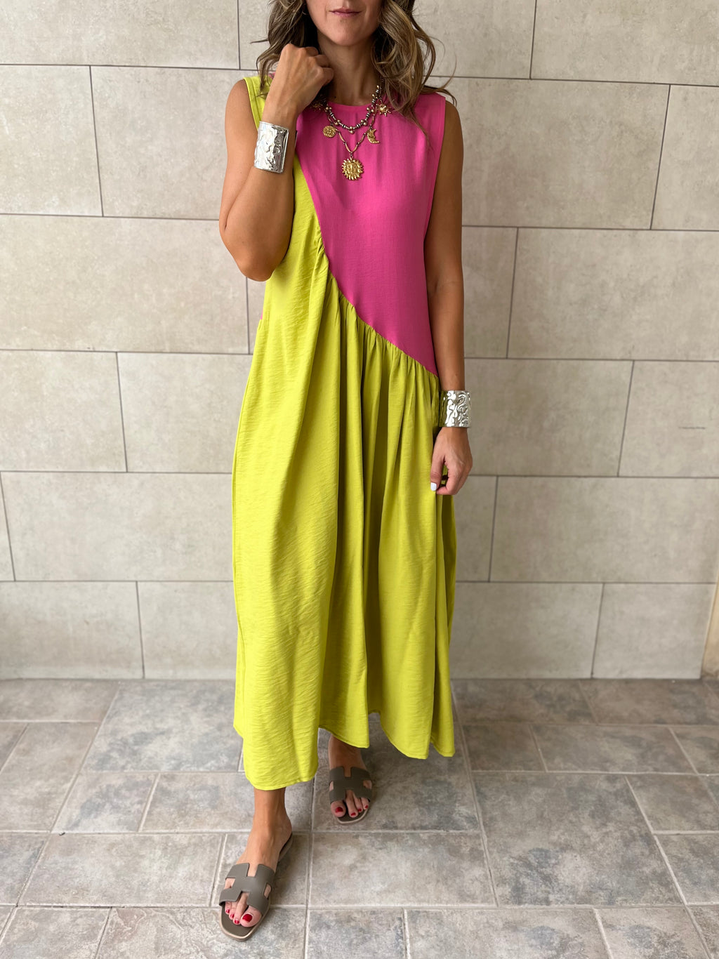 Fuchsia & Lime Double Life Linen Dress
