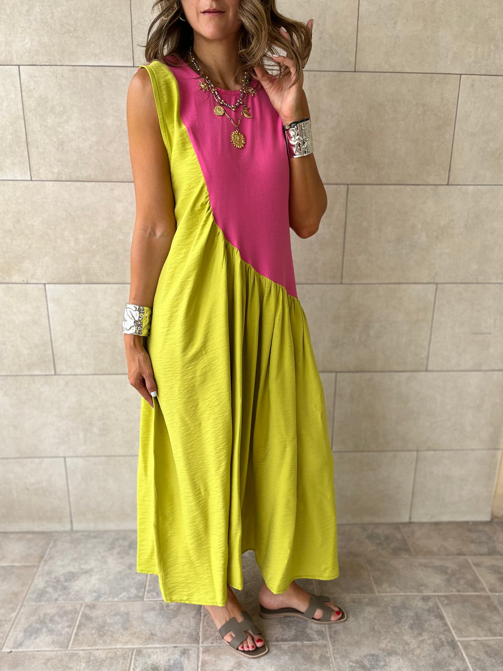 Fuchsia & Lime Double Life Linen Dress