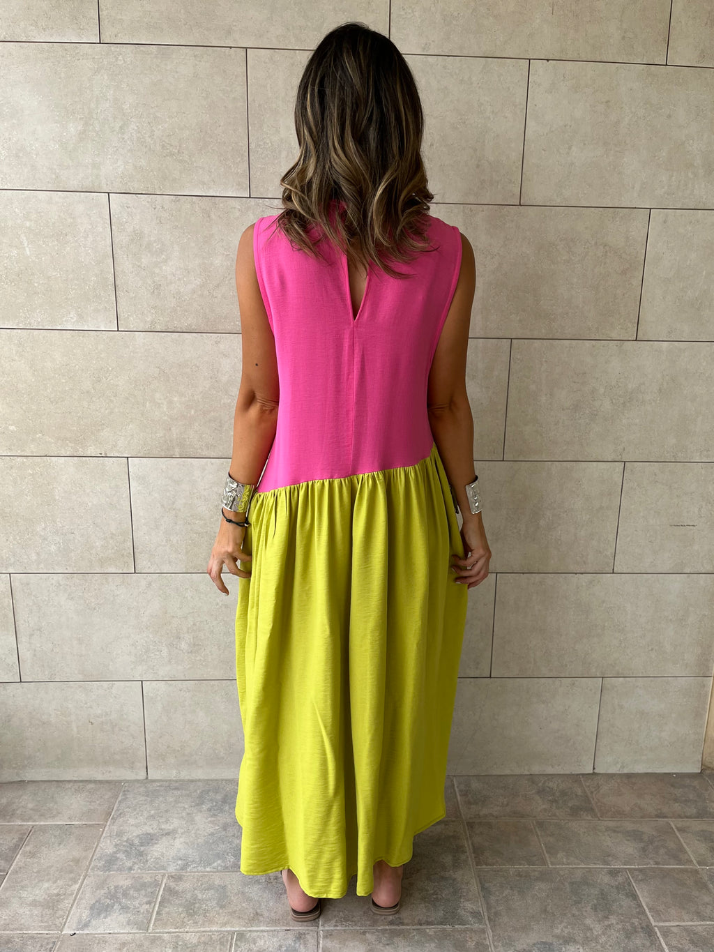 Fuchsia & Lime Double Life Linen Dress