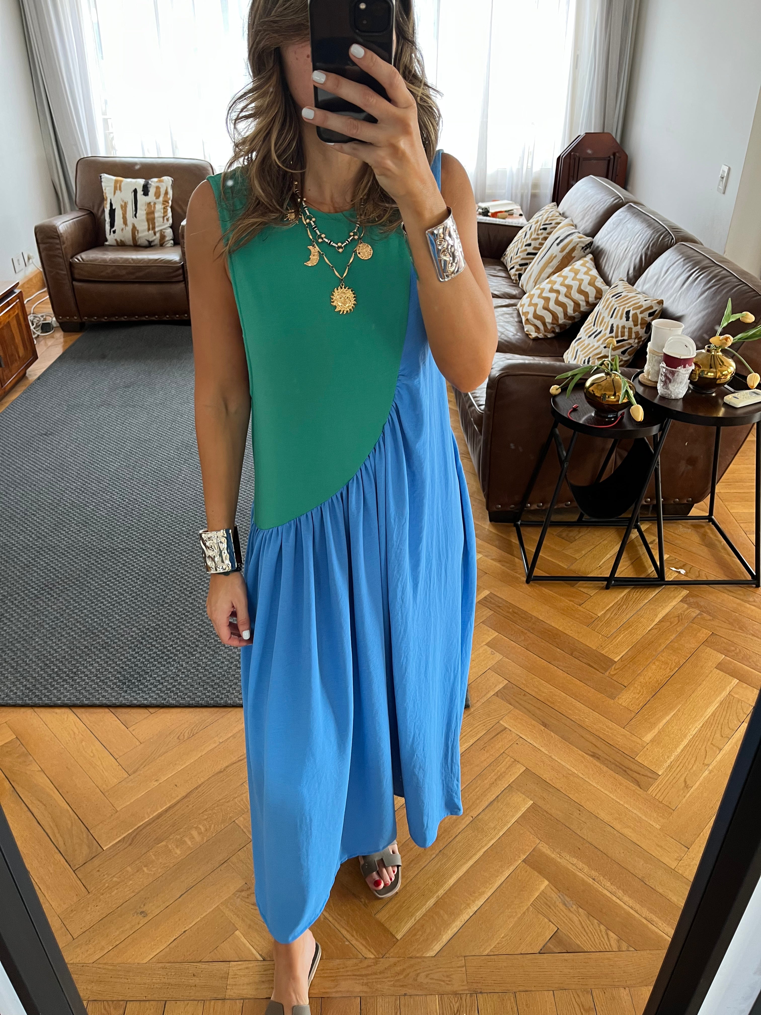 Green & Blue Double Life Linen Dress