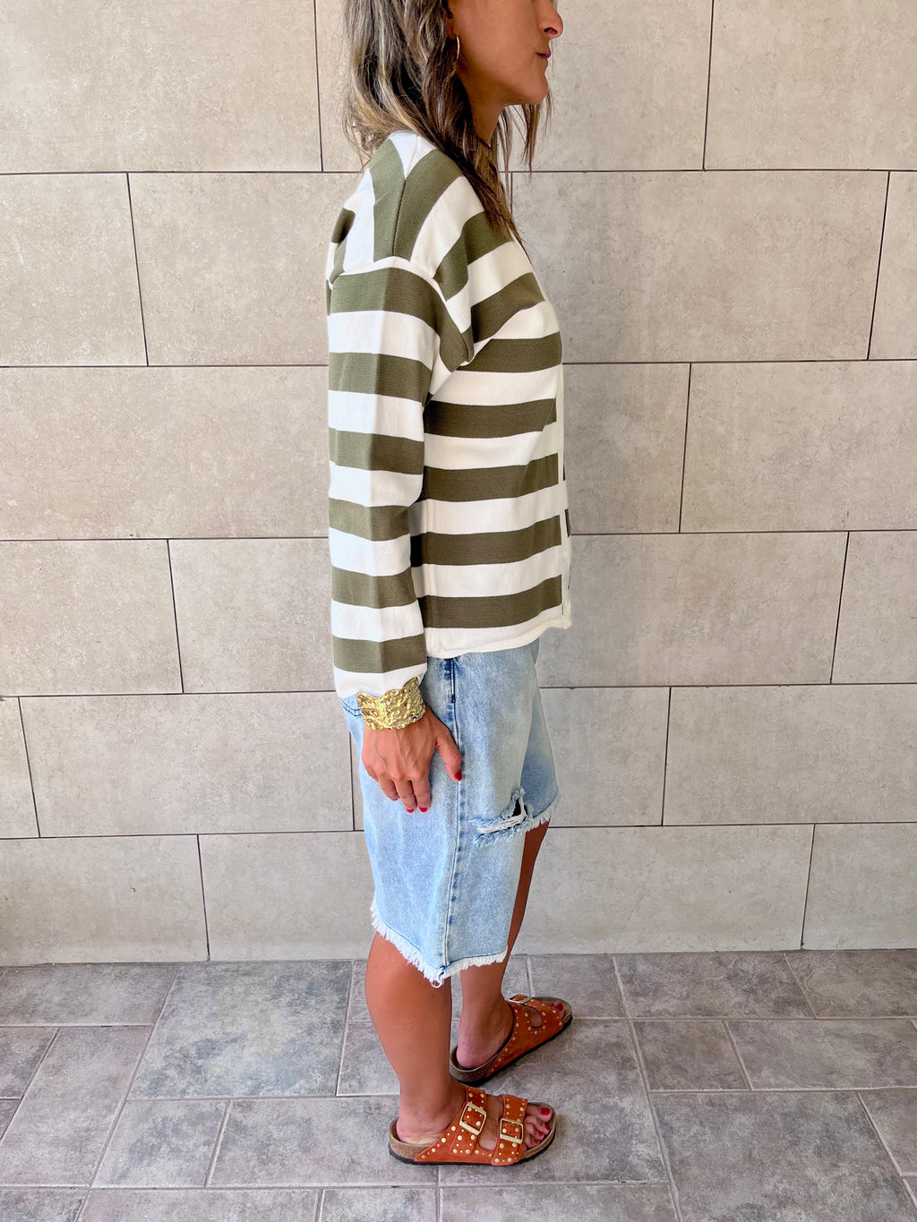Olive Striped Everyday Light Knit Cardigan