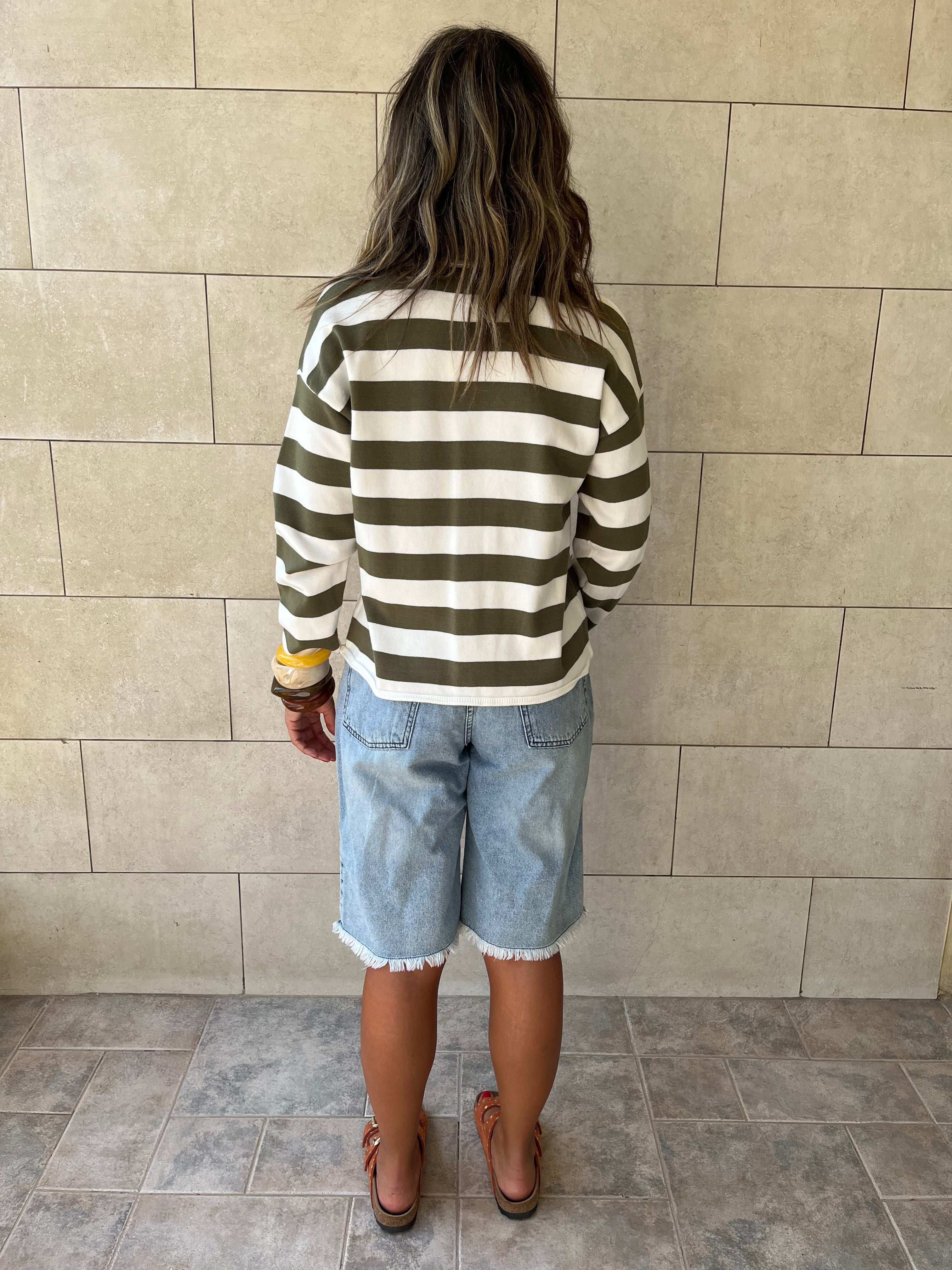 Olive Striped Everyday Light Knit Cardigan