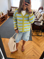 Lime Striped Everyday Light Knit Cardigan