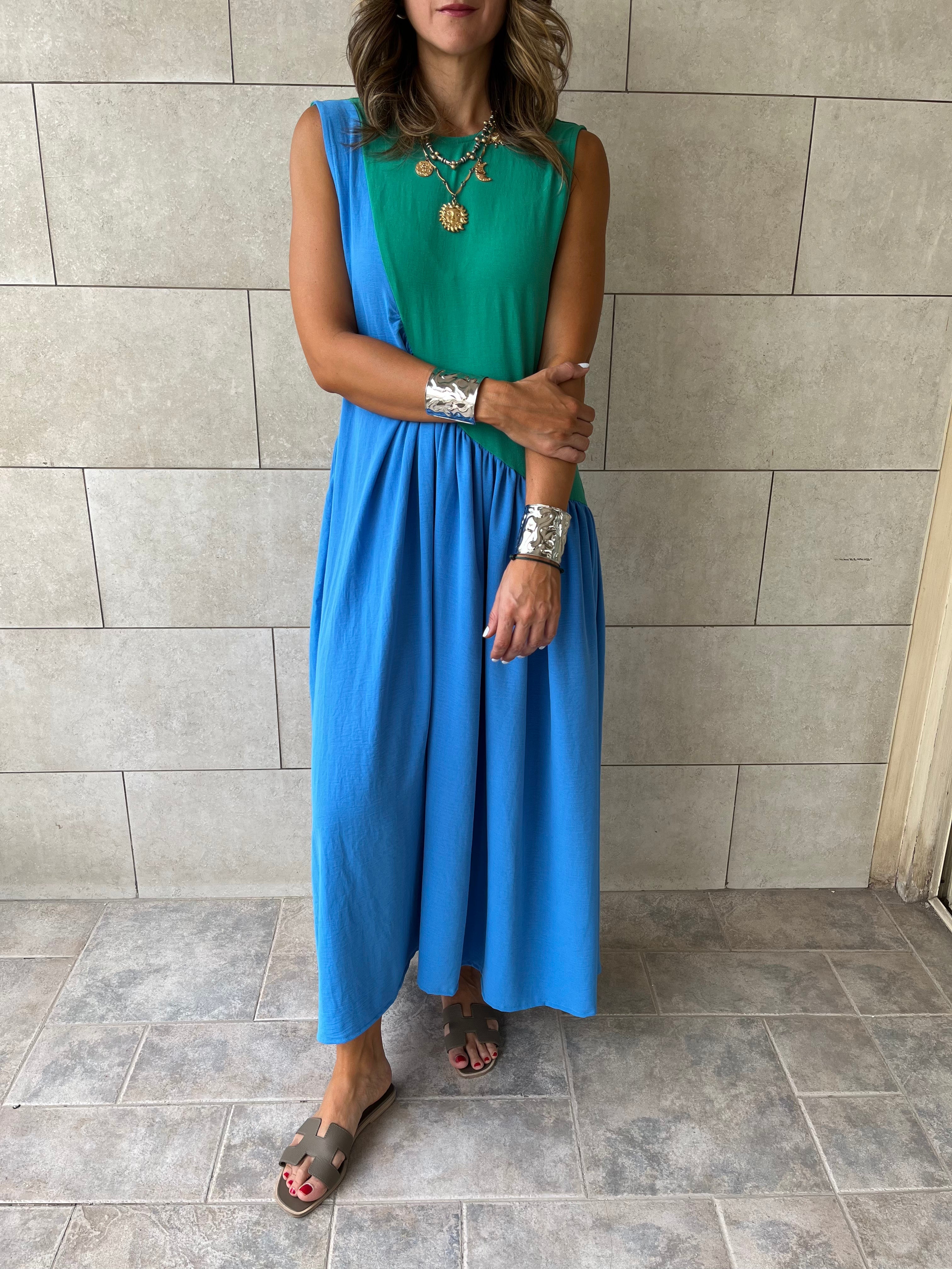 Green & Blue Double Life Linen Dress