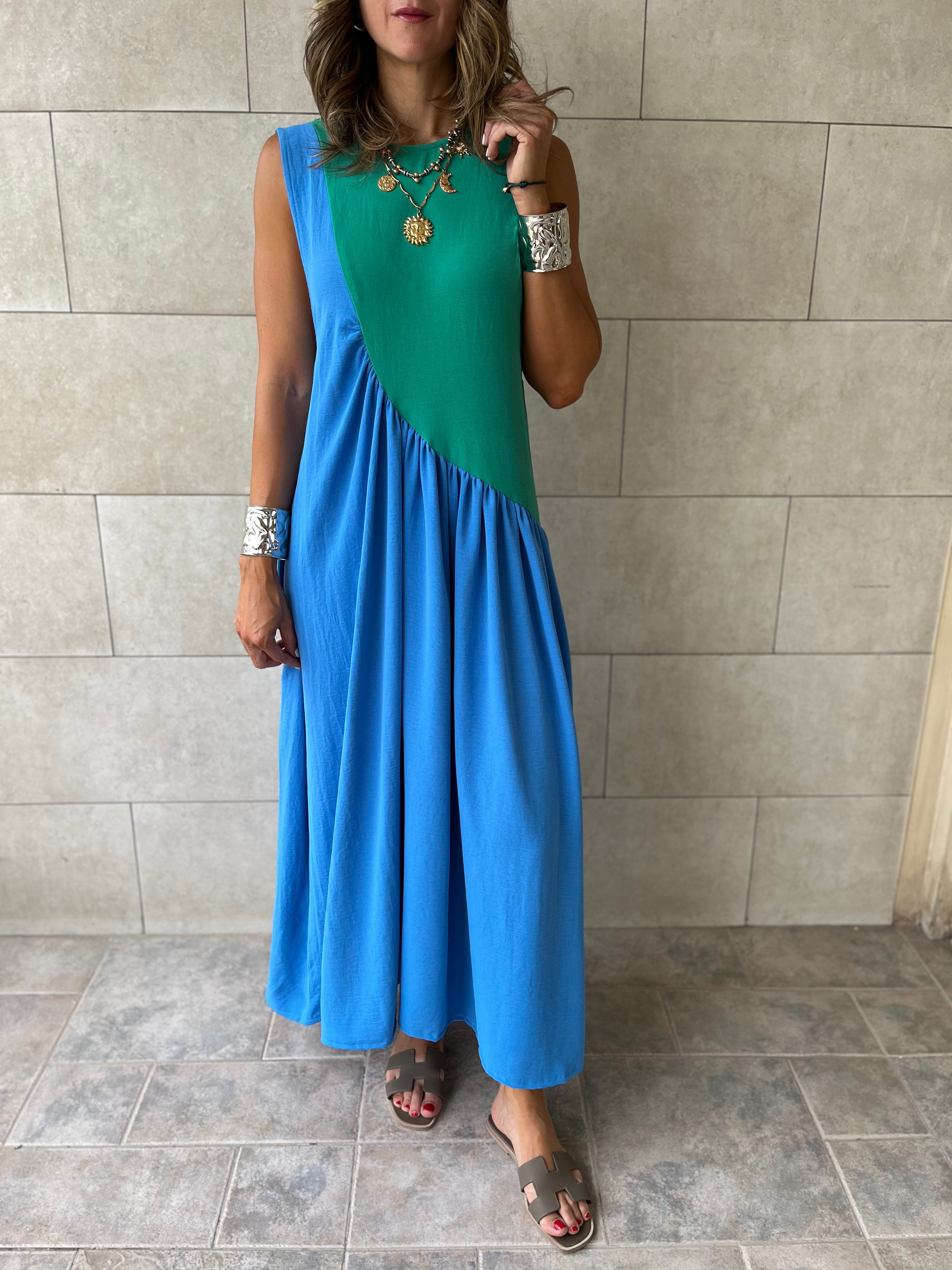 Green & Blue Double Life Linen Dress