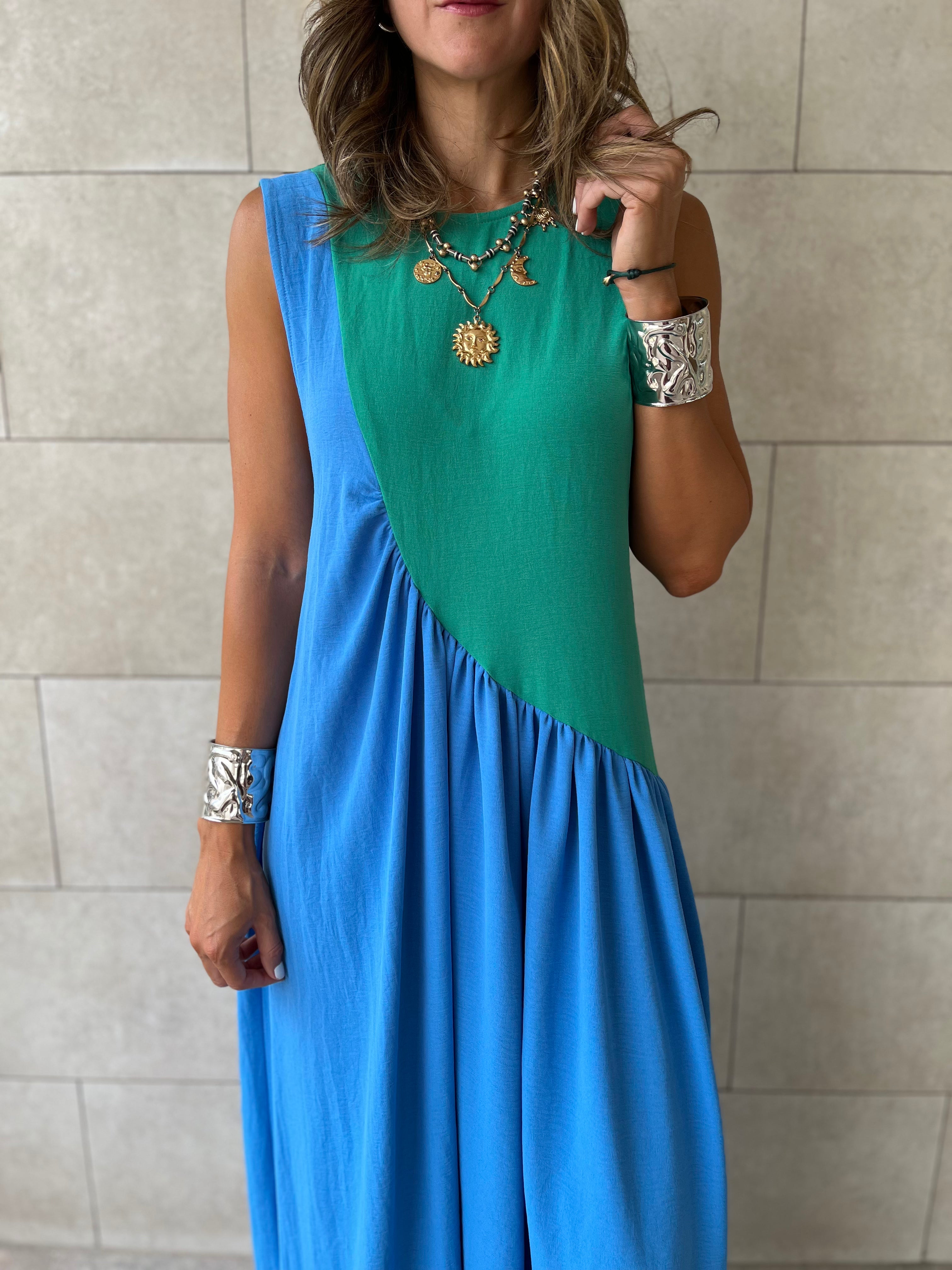 Green & Blue Double Life Linen Dress