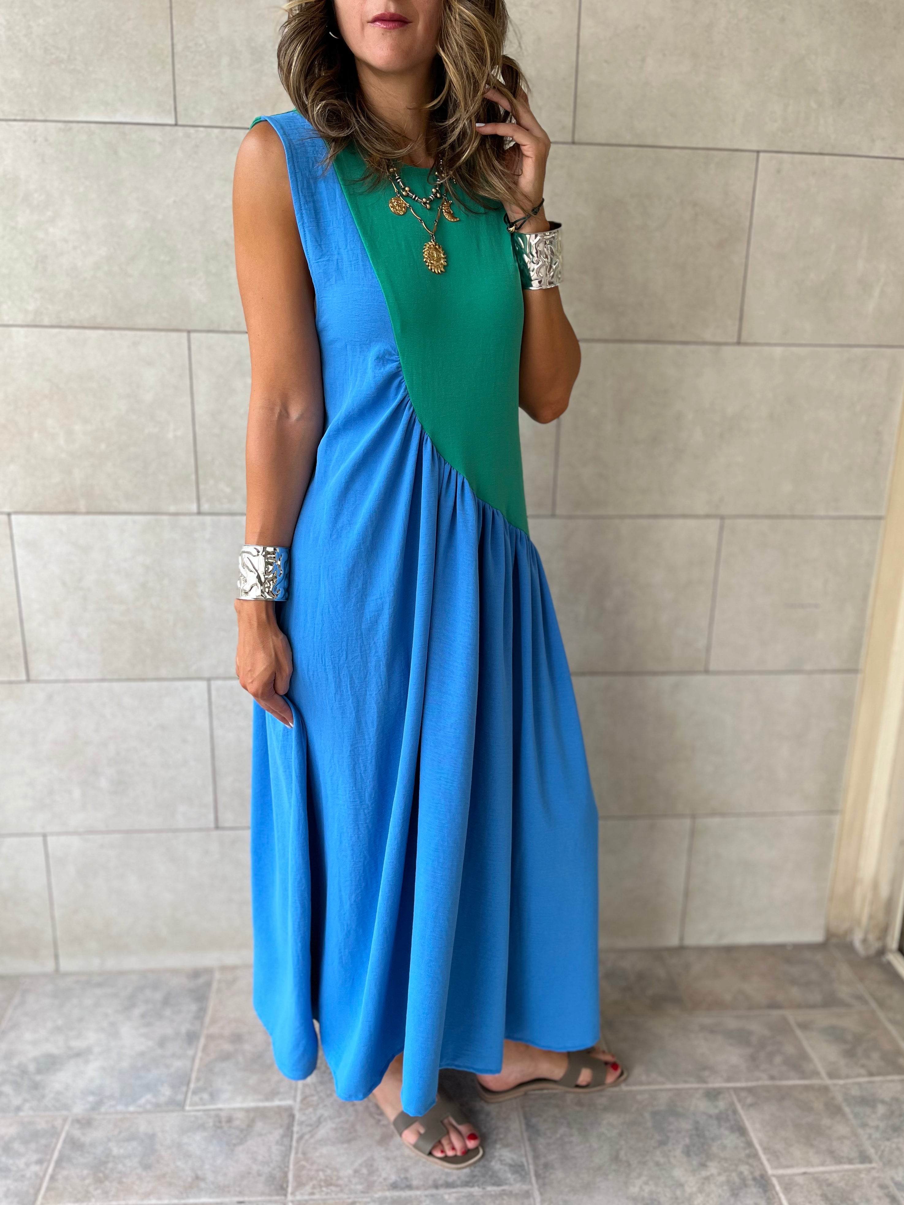 Green & Blue Double Life Linen Dress