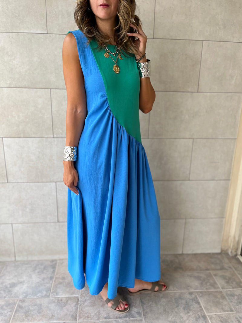 Green & Blue Double Life Linen Dress