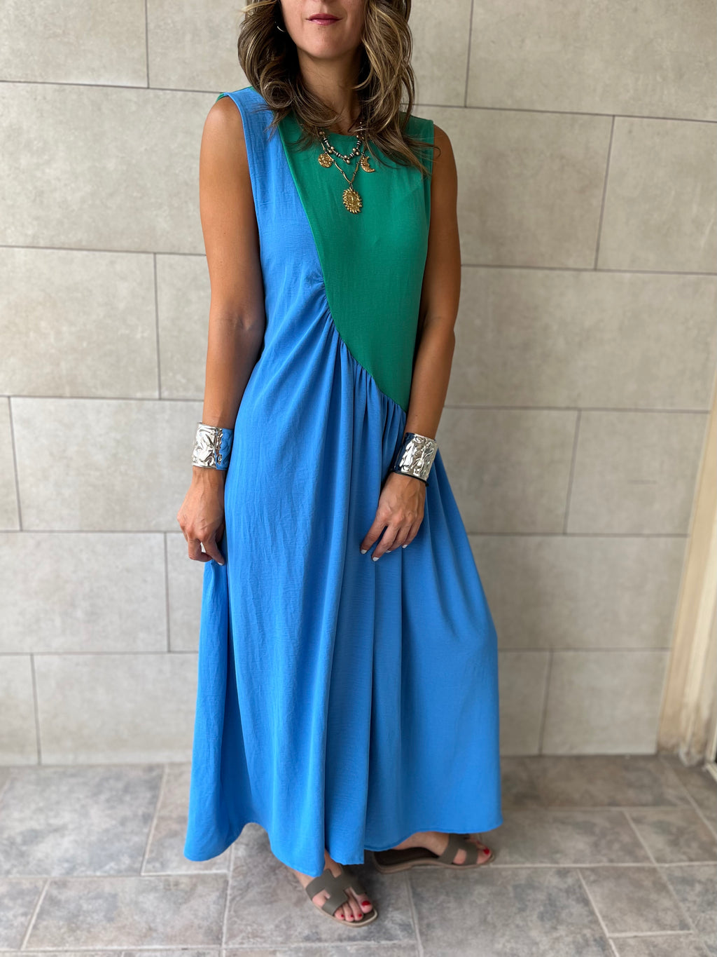 Green & Blue Double Life Linen Dress