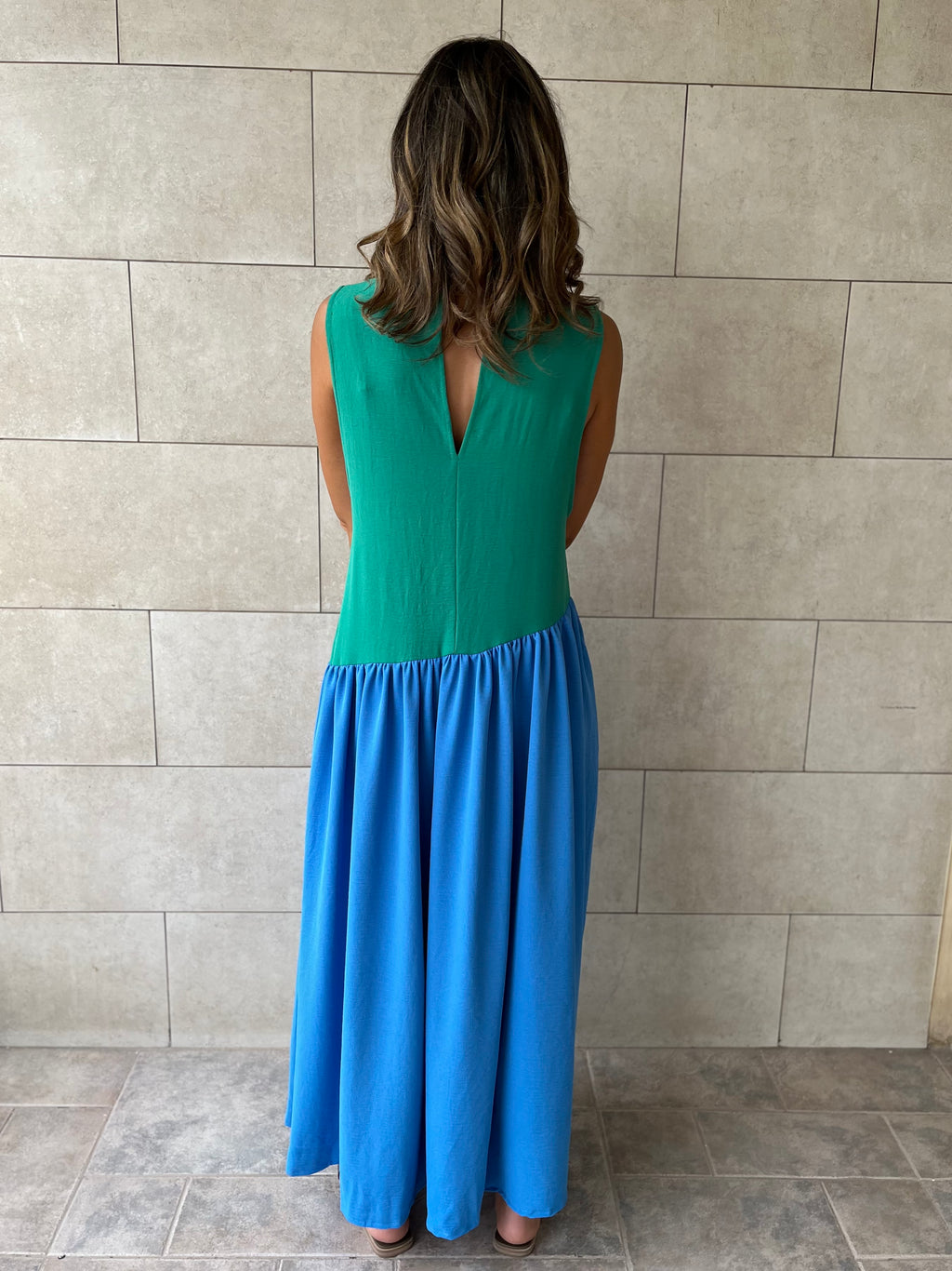 Green & Blue Double Life Linen Dress