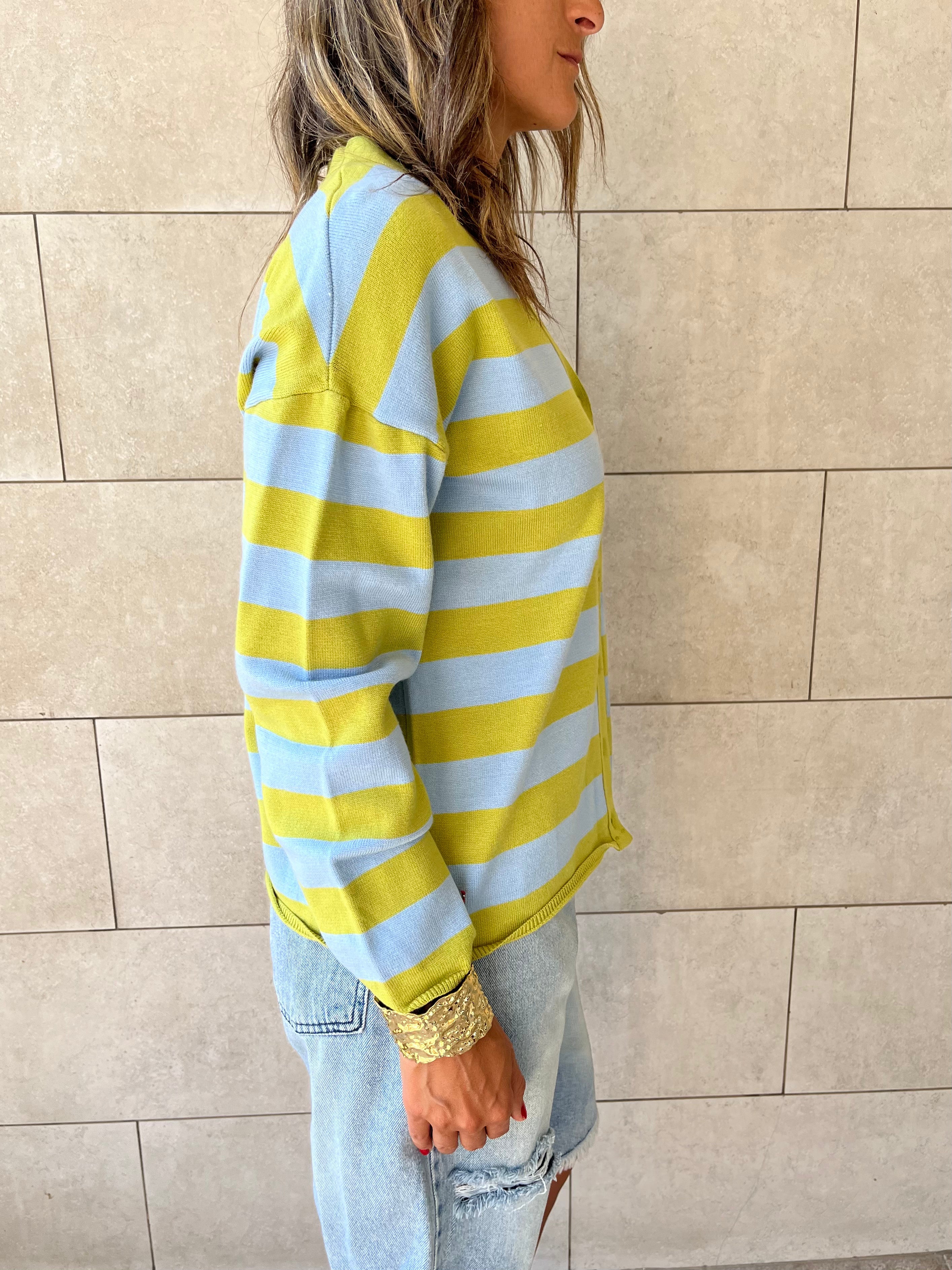 Lime Striped Everyday Light Knit Cardigan