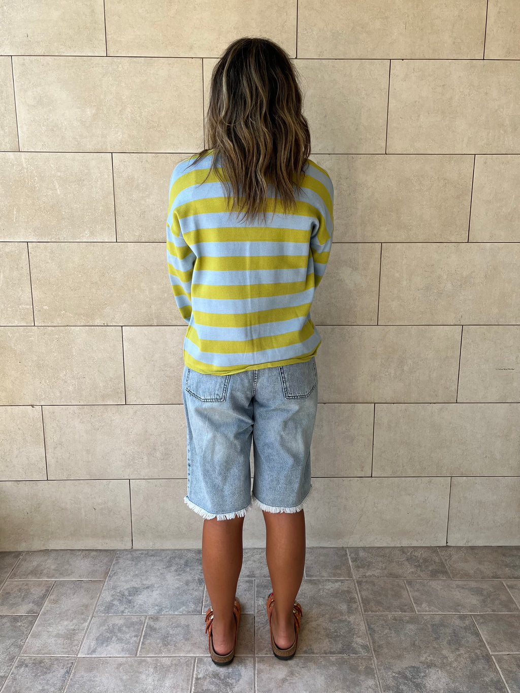 Lime Striped Everyday Light Knit Cardigan