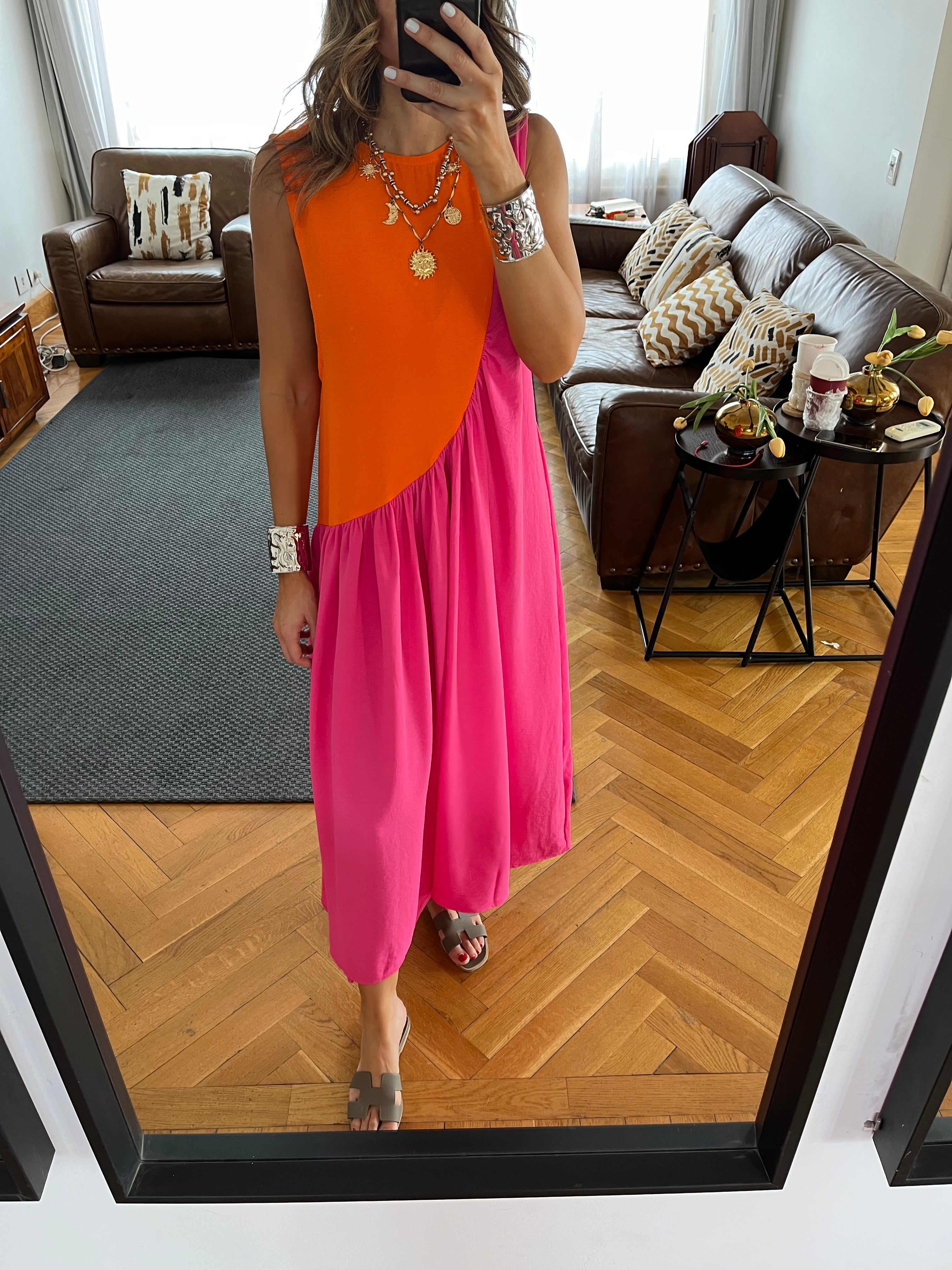 Orange & Fuchsia Double Life Linen Dress