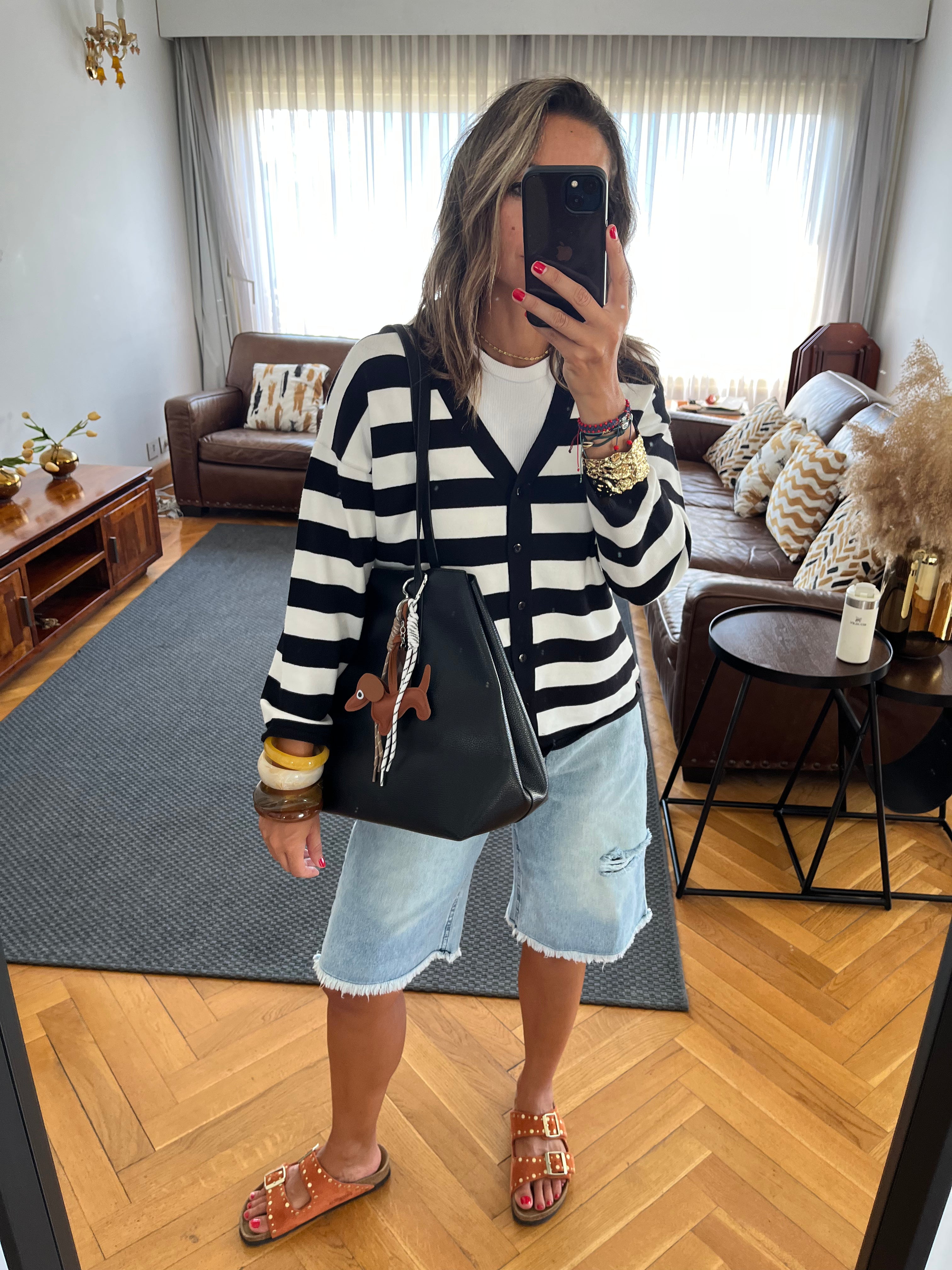 Black Striped Everyday Light Knit Cardigan