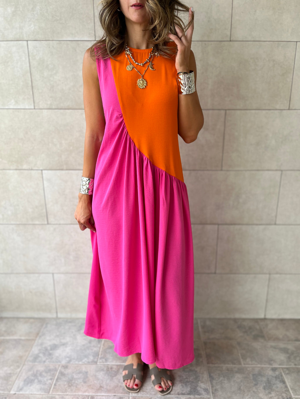 Orange & Fuchsia Double Life Linen Dress