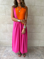 Orange & Fuchsia Double Life Linen Dress