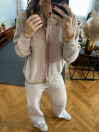 Beige Middle Line Button Knit Set