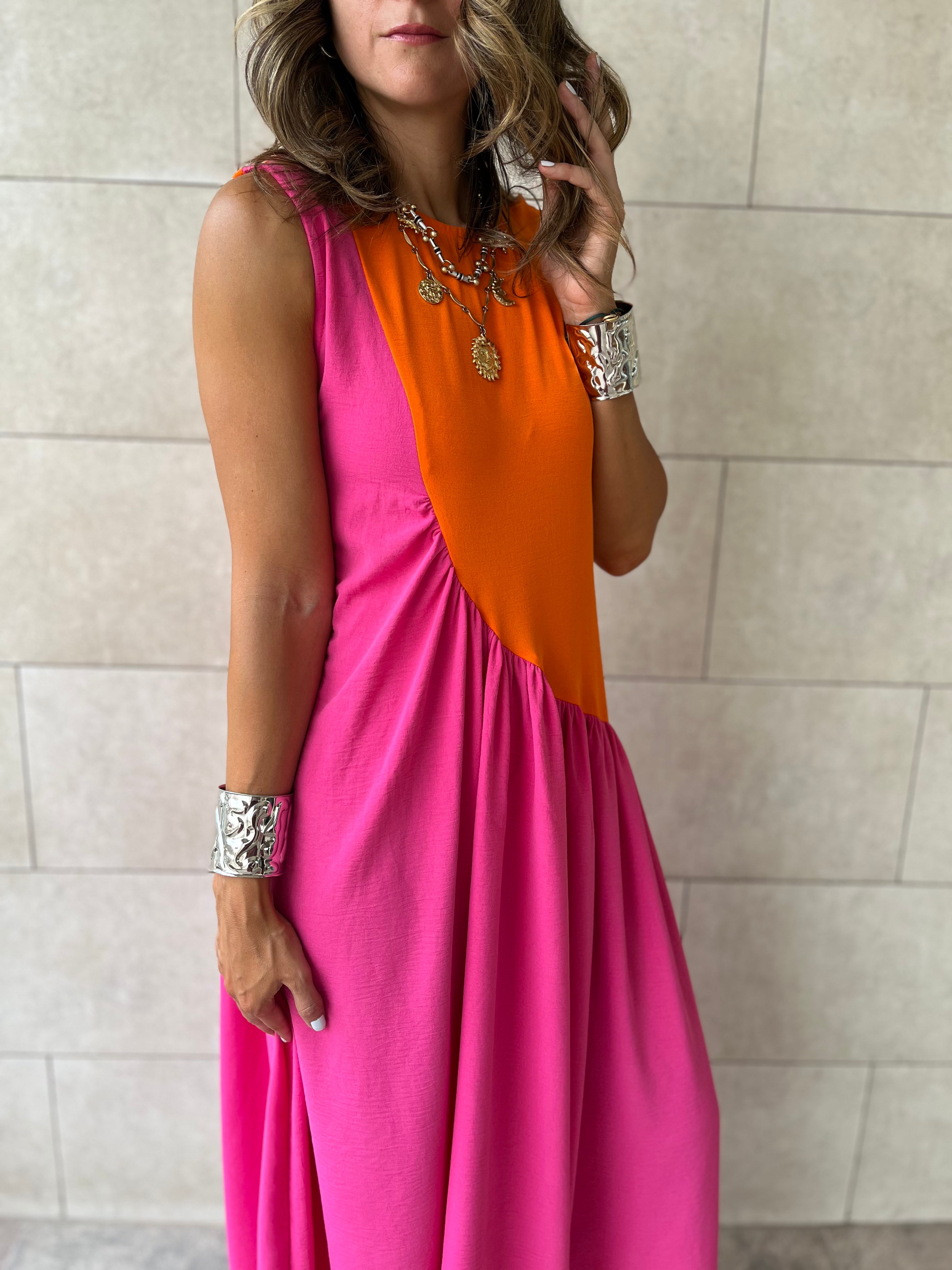 Orange & Fuchsia Double Life Linen Dress