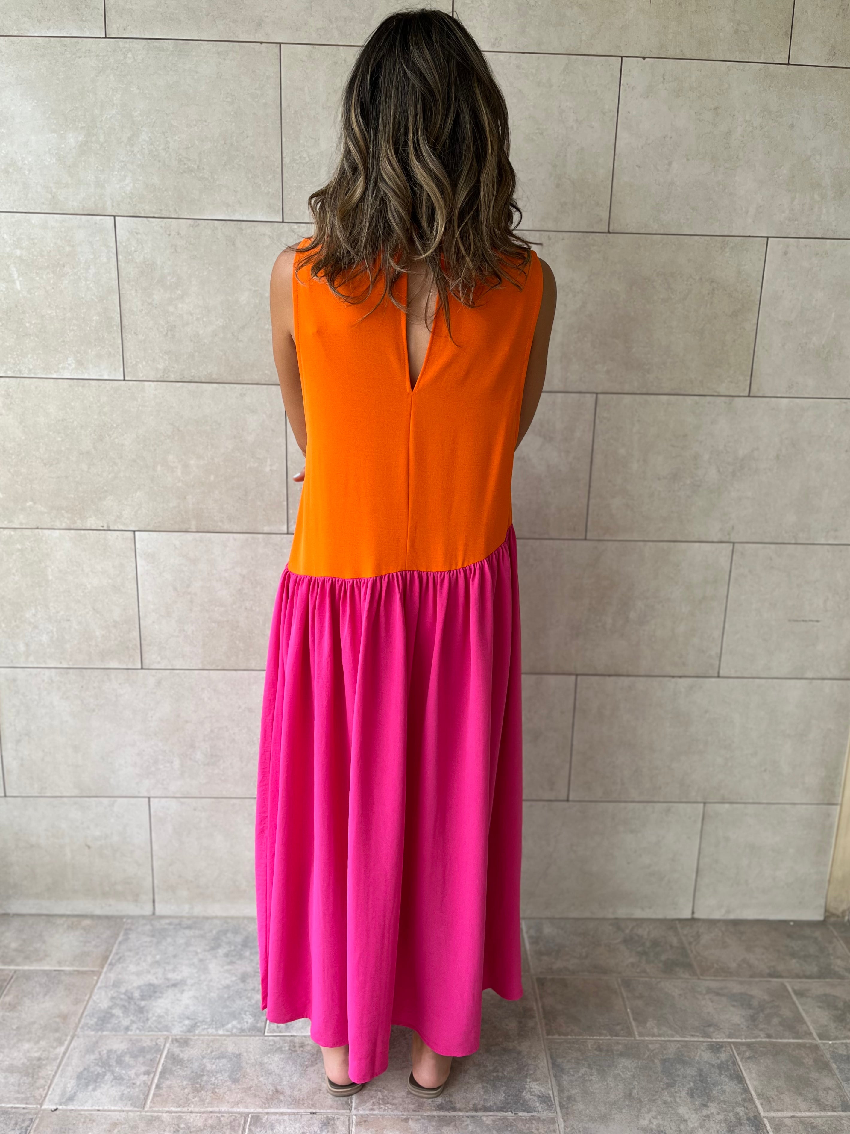Orange & Fuchsia Double Life Linen Dress