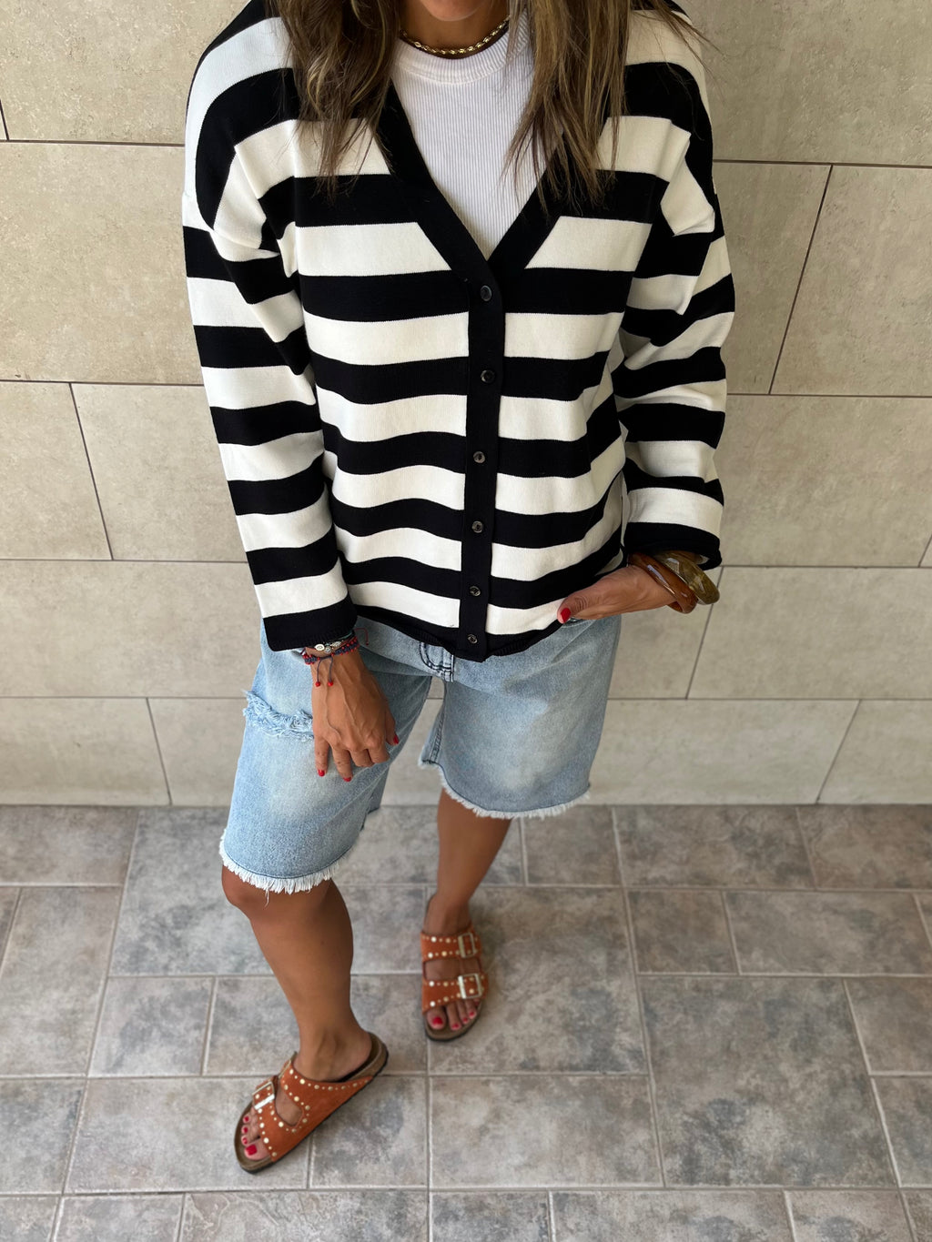 Black Striped Everyday Light Knit Cardigan