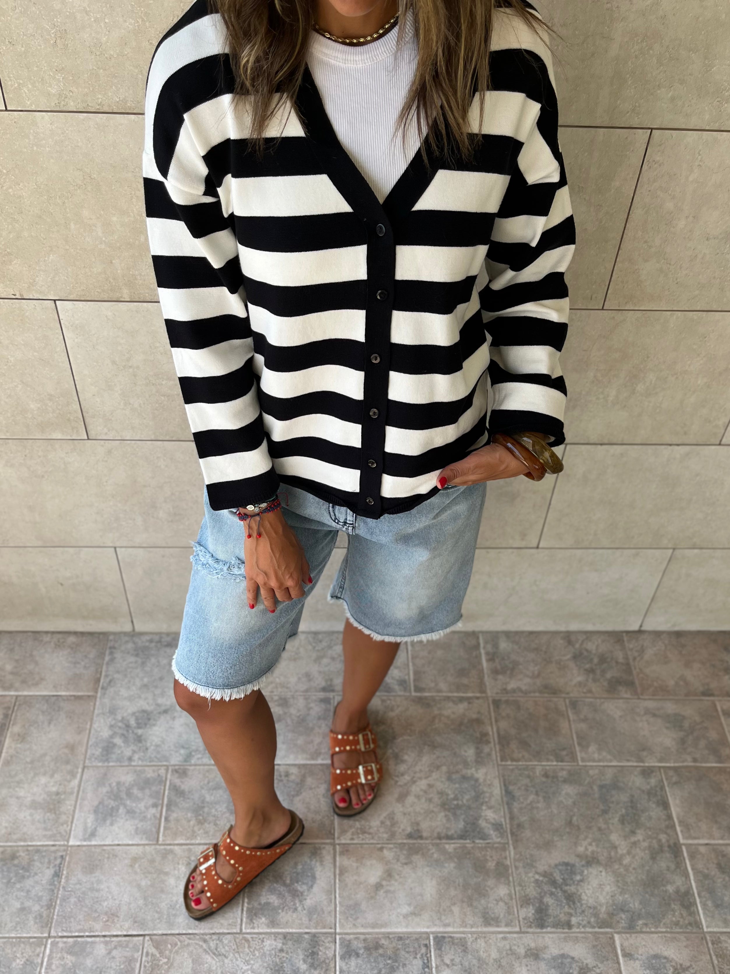 Black Striped Everyday Light Knit Cardigan