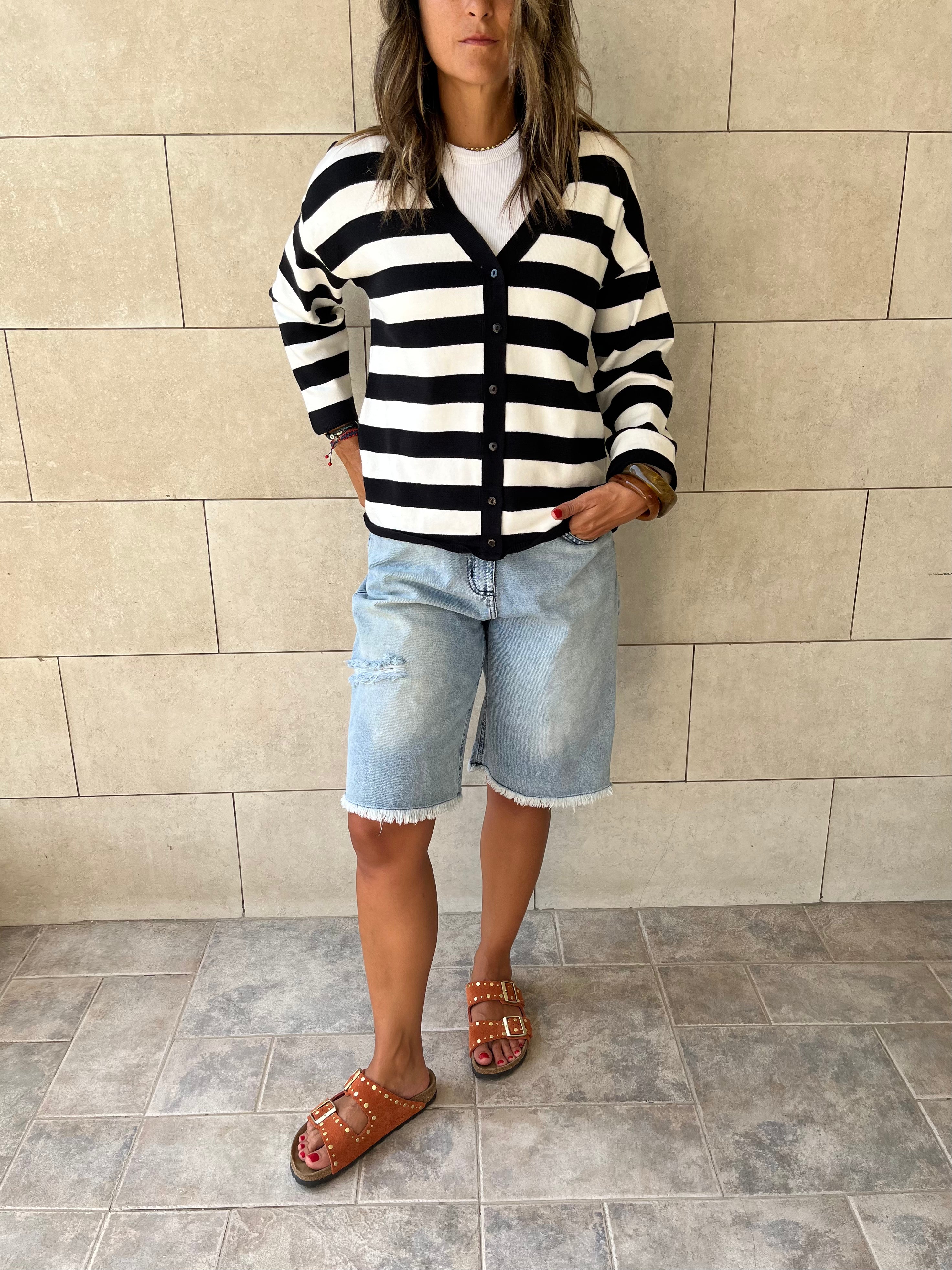 Black Striped Everyday Light Knit Cardigan