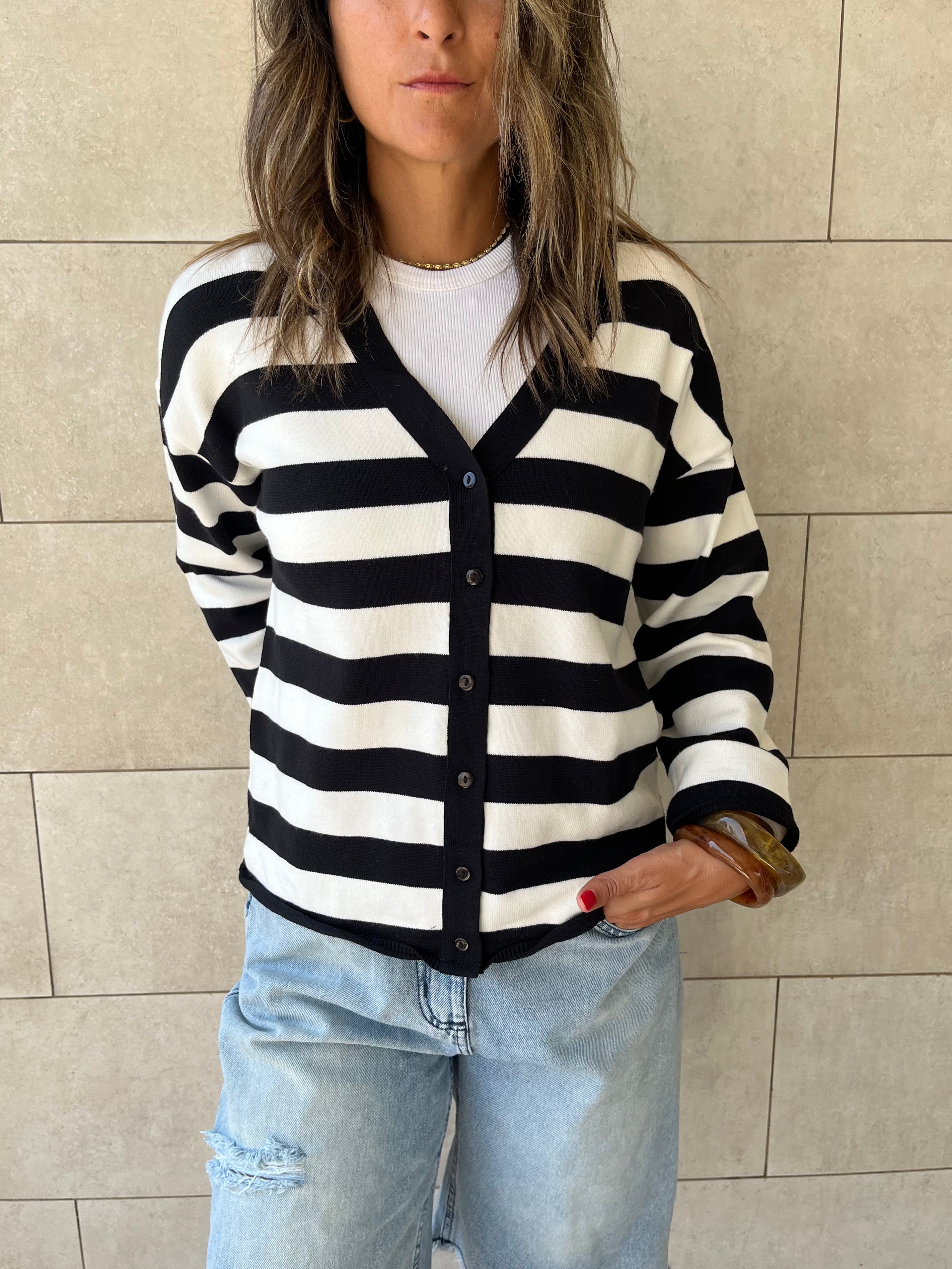 Black Striped Everyday Light Knit Cardigan