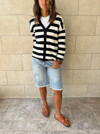 Black Striped Everyday Light Knit Cardigan