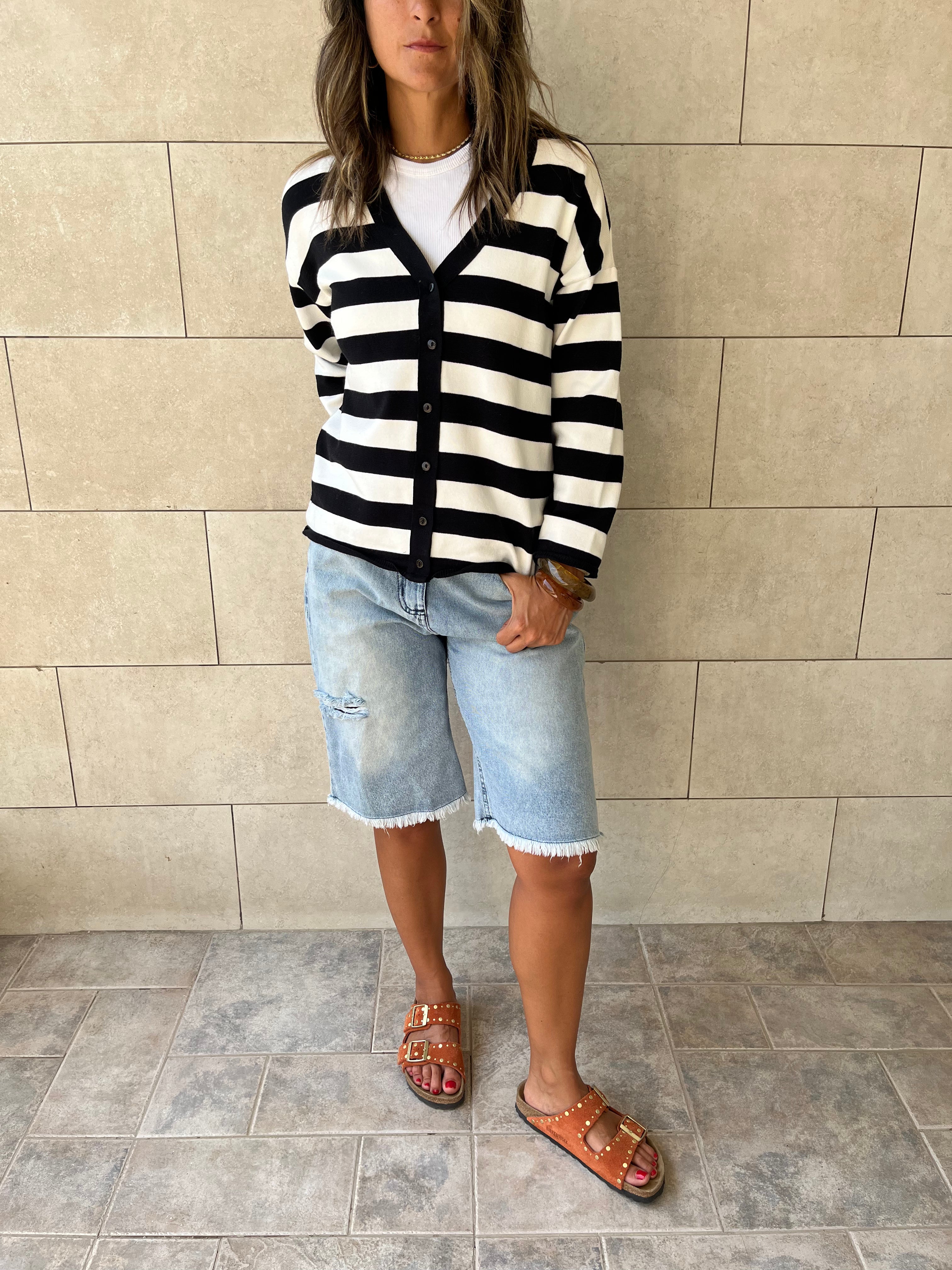 Black Striped Everyday Light Knit Cardigan