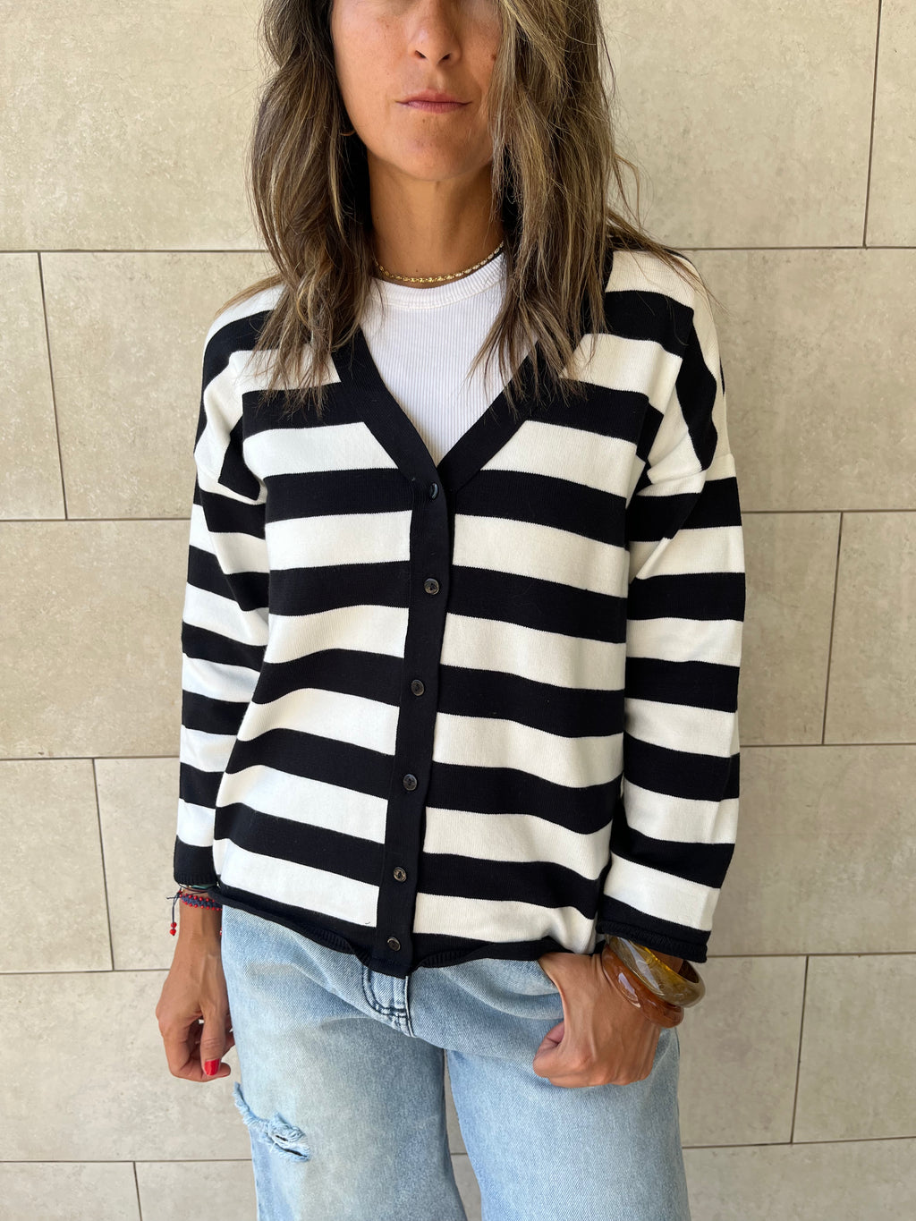 Black Striped Everyday Light Knit Cardigan