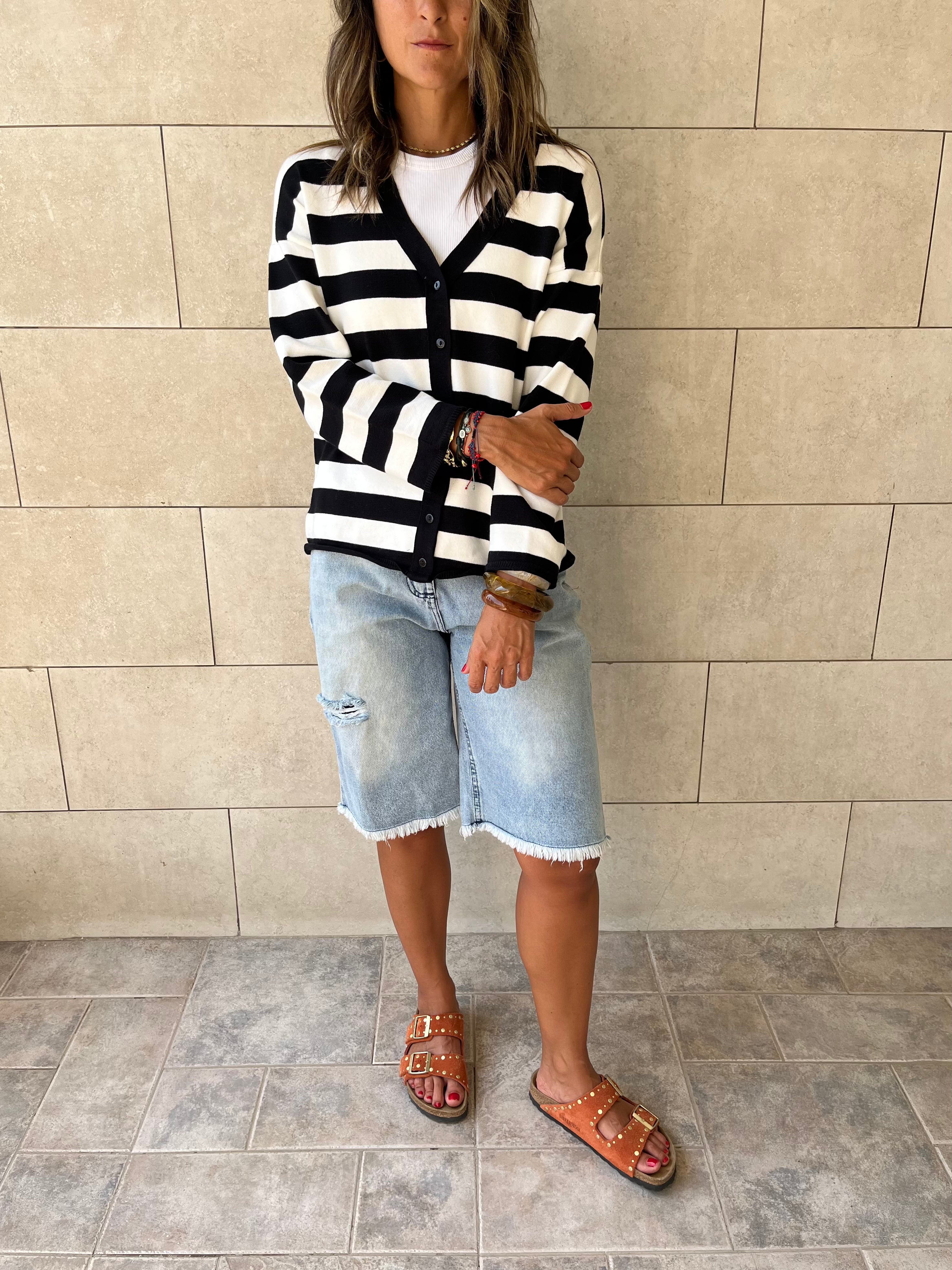 Black Striped Everyday Light Knit Cardigan