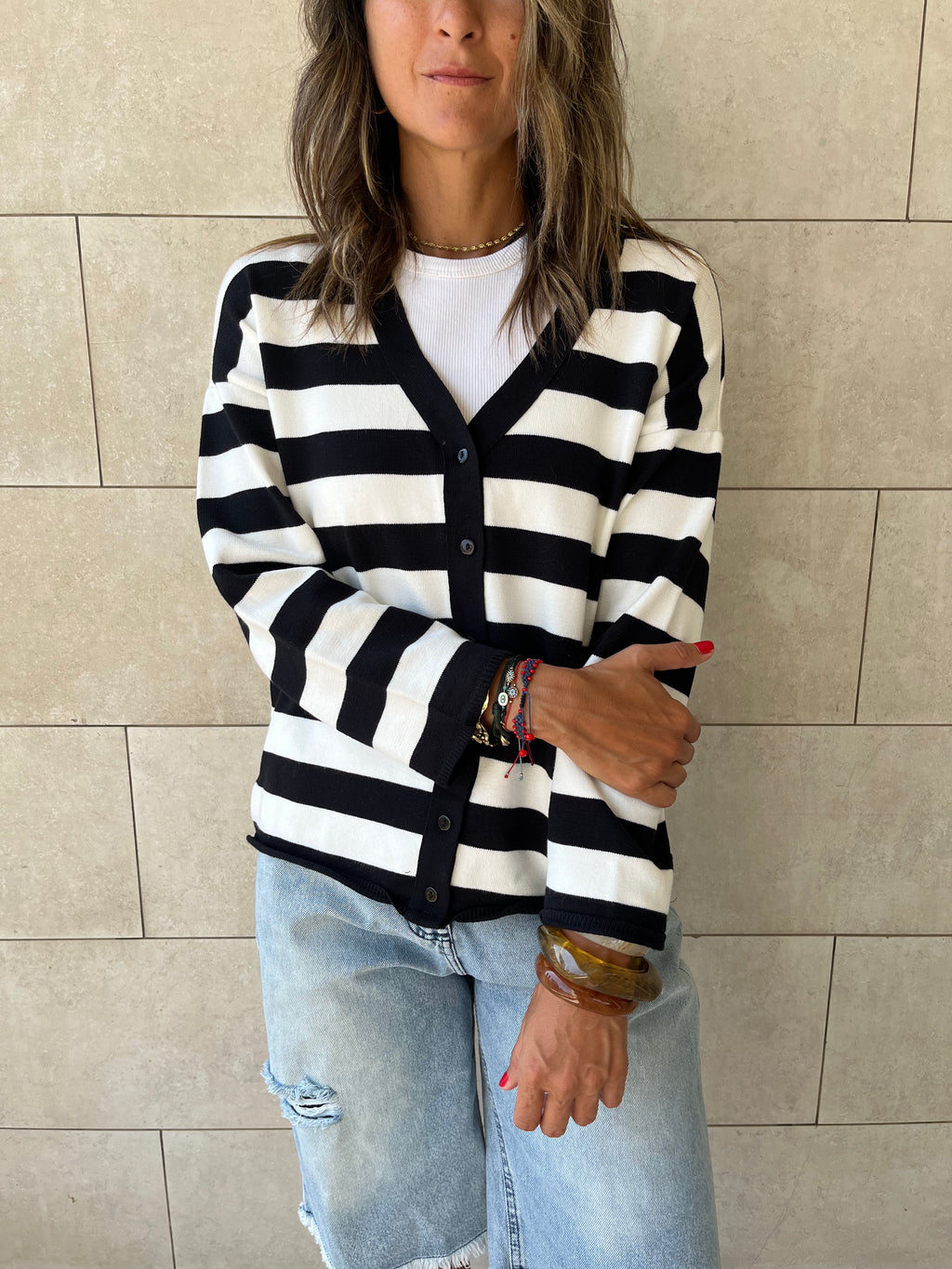 Black Striped Everyday Light Knit Cardigan