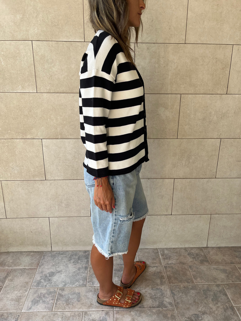 Black Striped Everyday Light Knit Cardigan