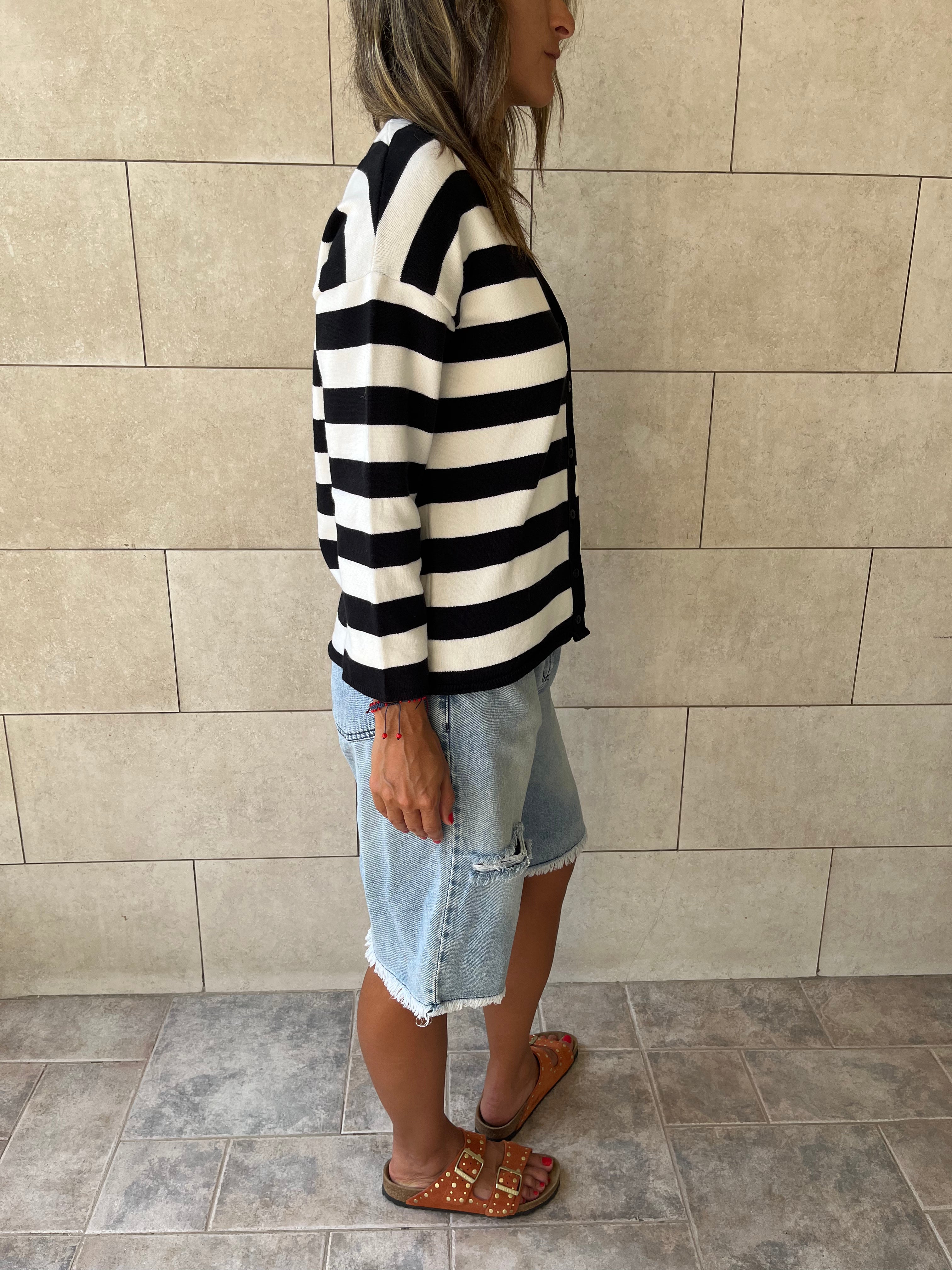 Black Striped Everyday Light Knit Cardigan