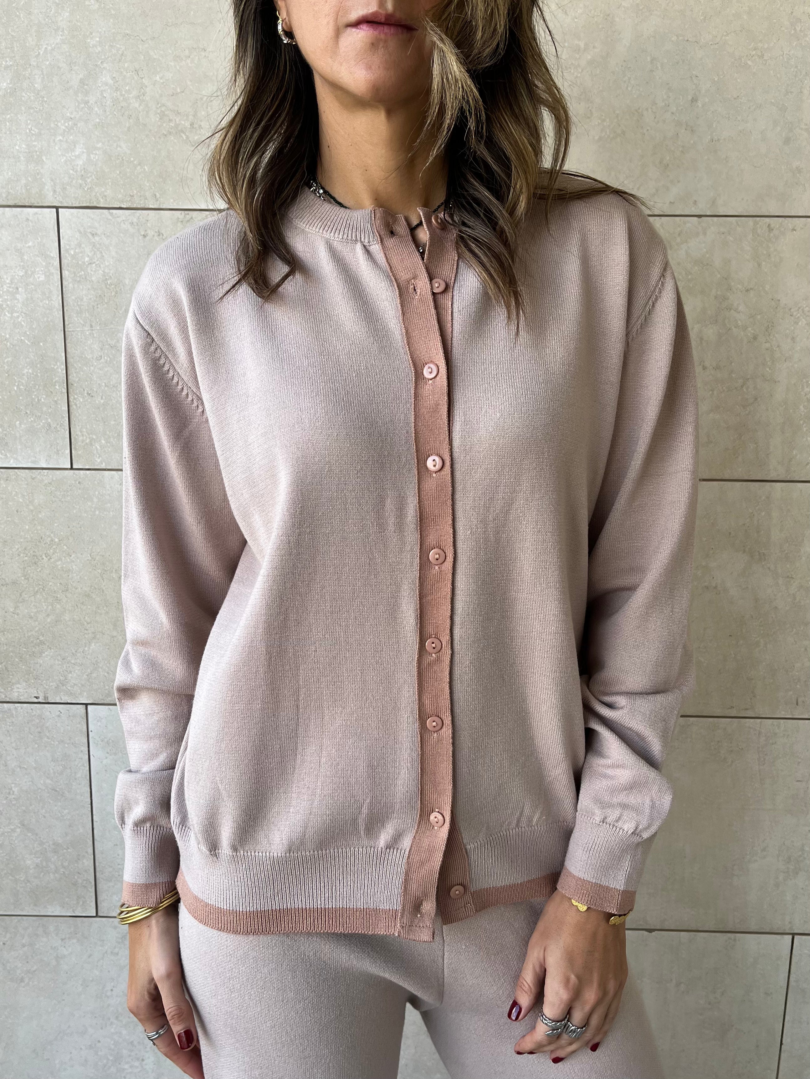 Beige Middle Line Button Knit Set