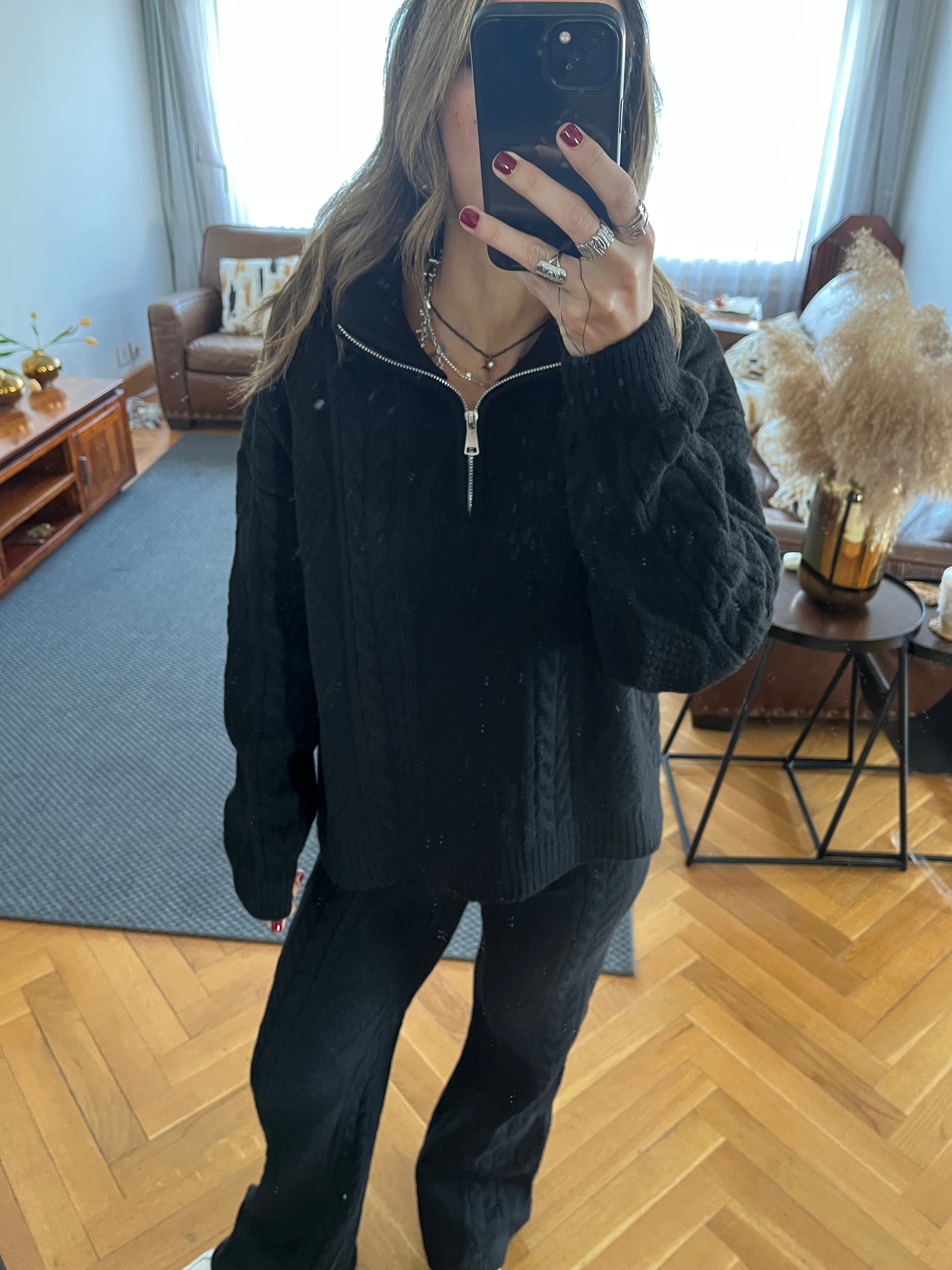 Black Braided Quarter Neck Set