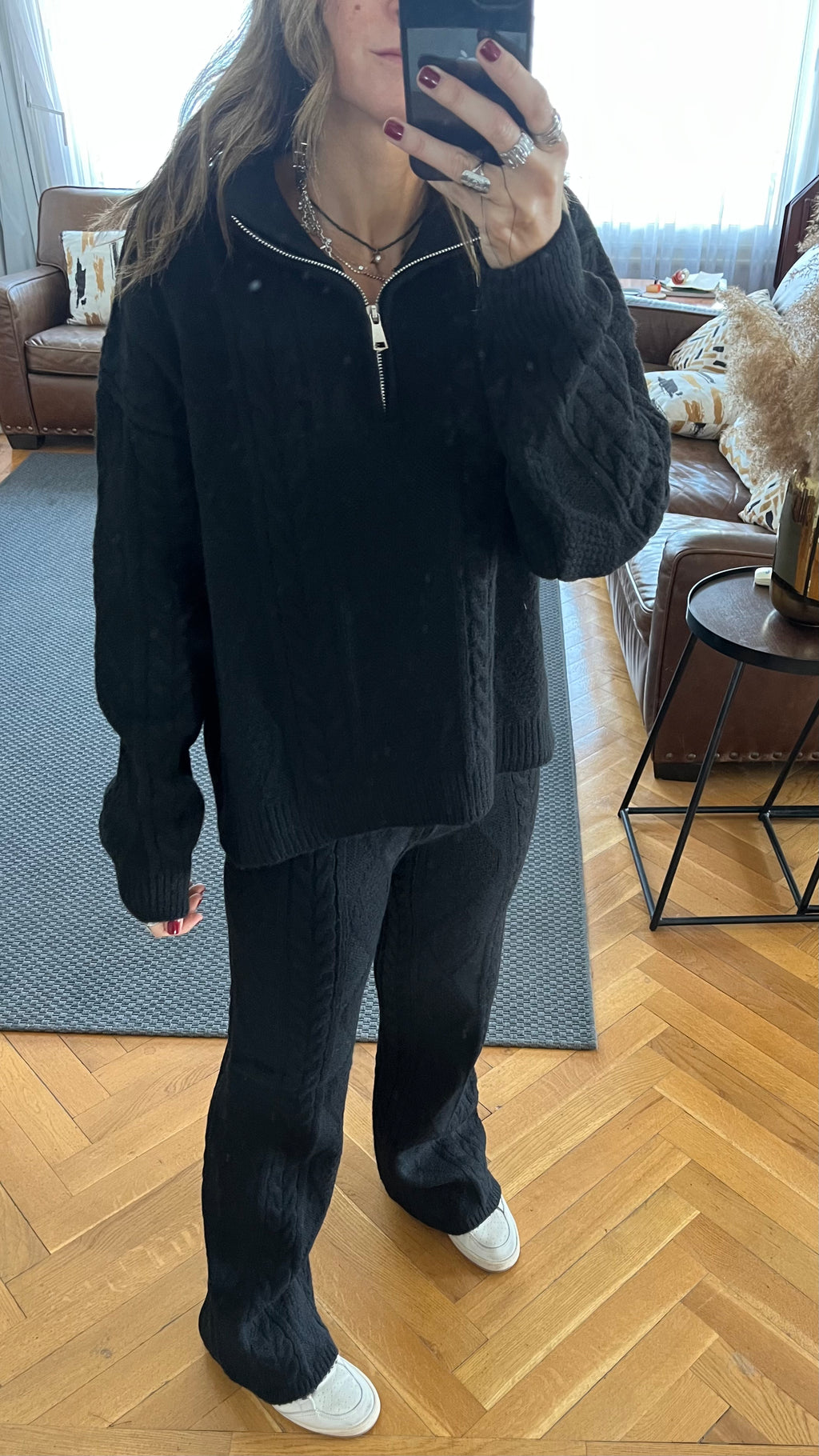 Black Braided Quarter Neck Set