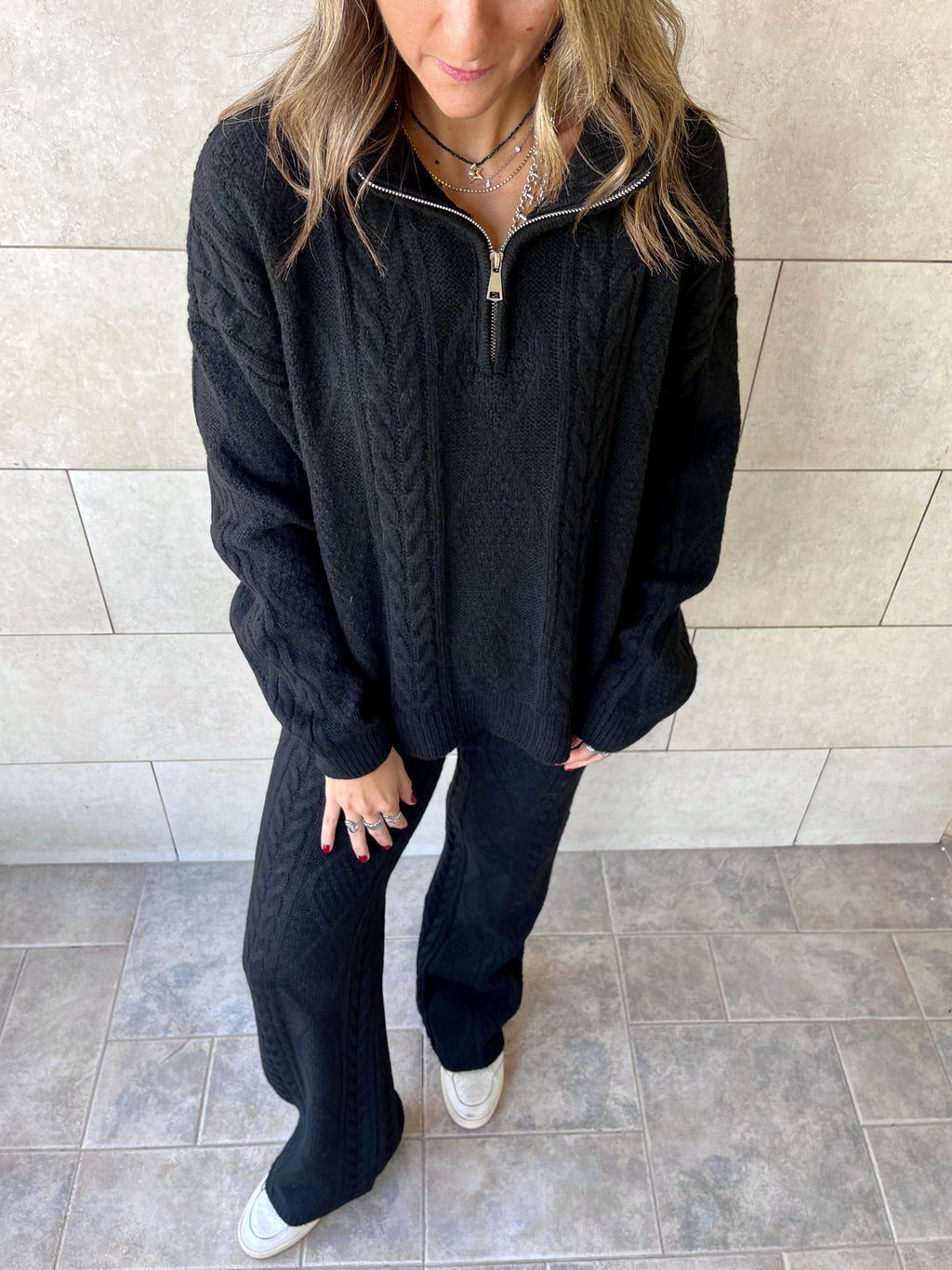 Black Braided Quarter Neck Set
