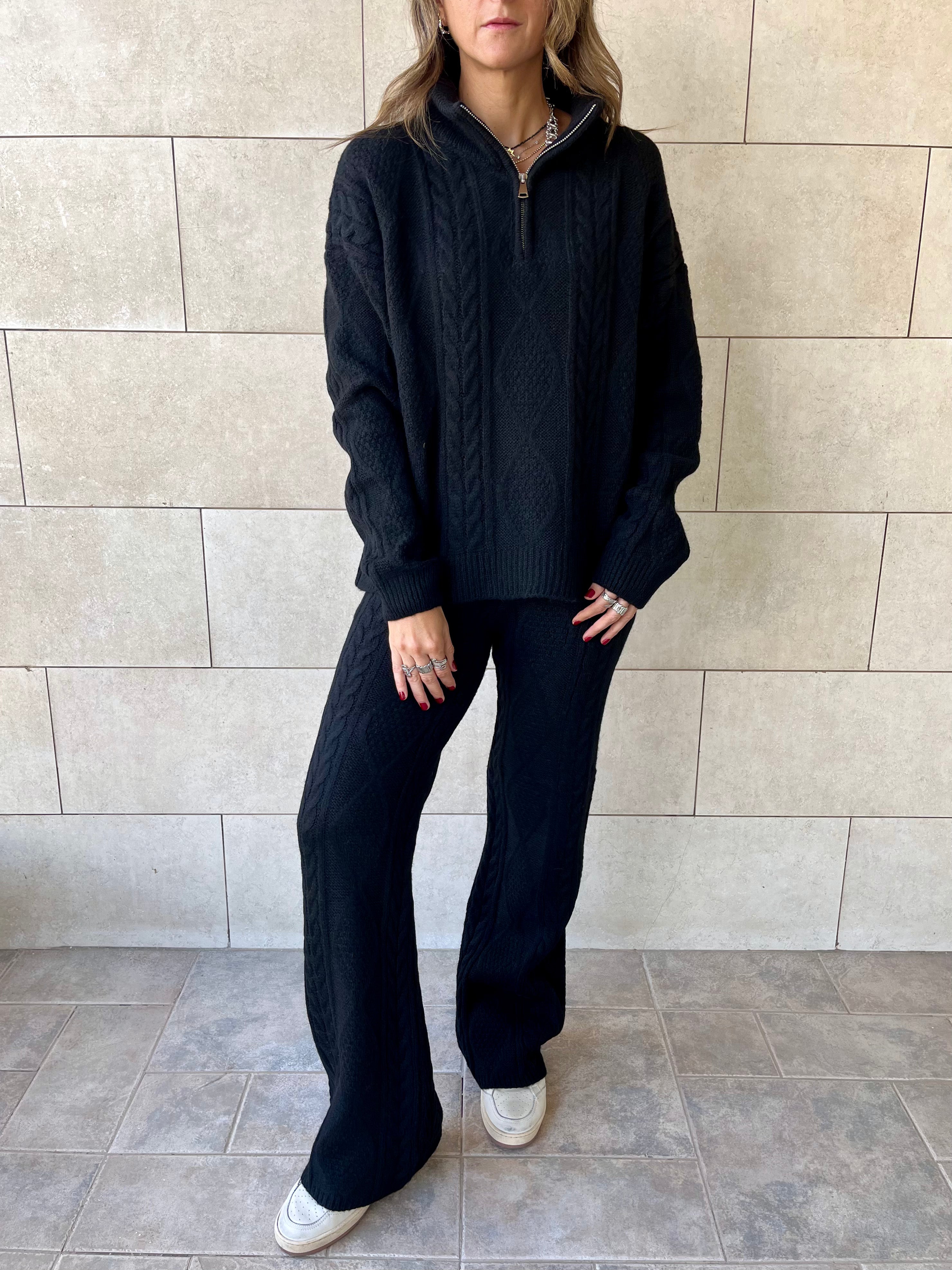 Black Braided Quarter Neck Set