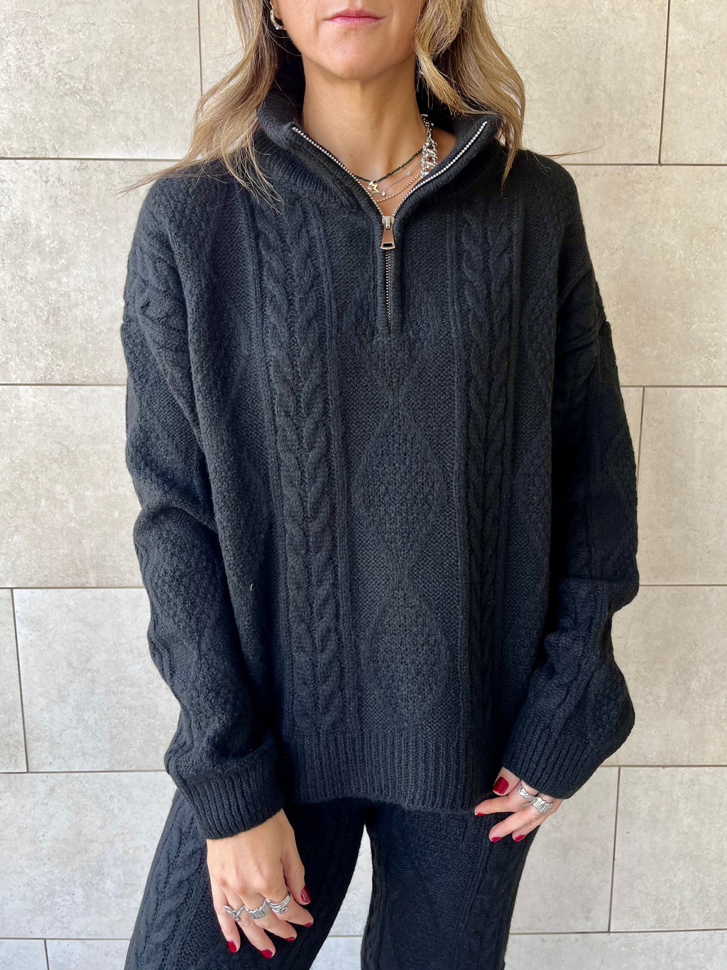 Black Braided Quarter Neck Set