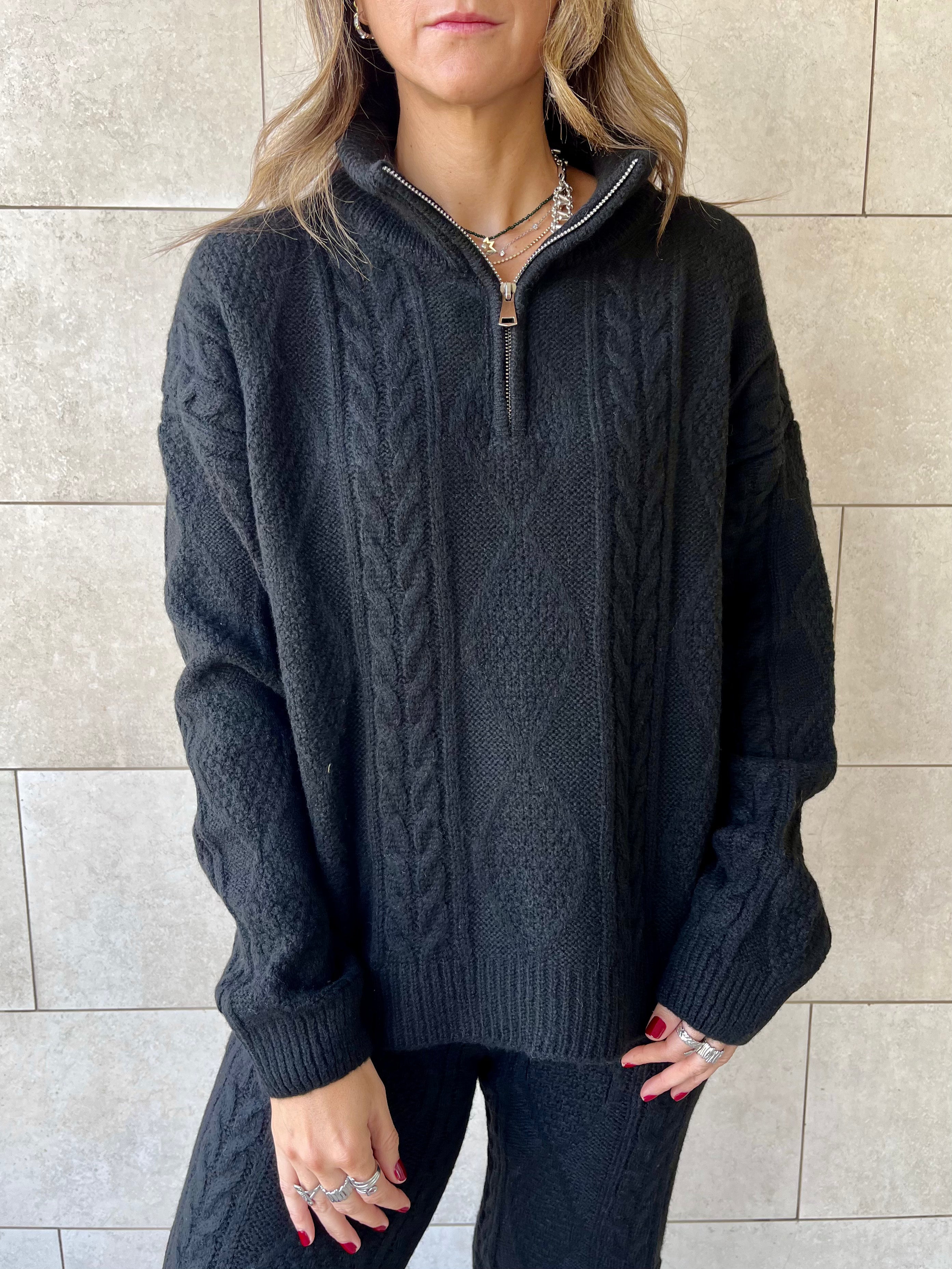 Black Braided Quarter Neck Set