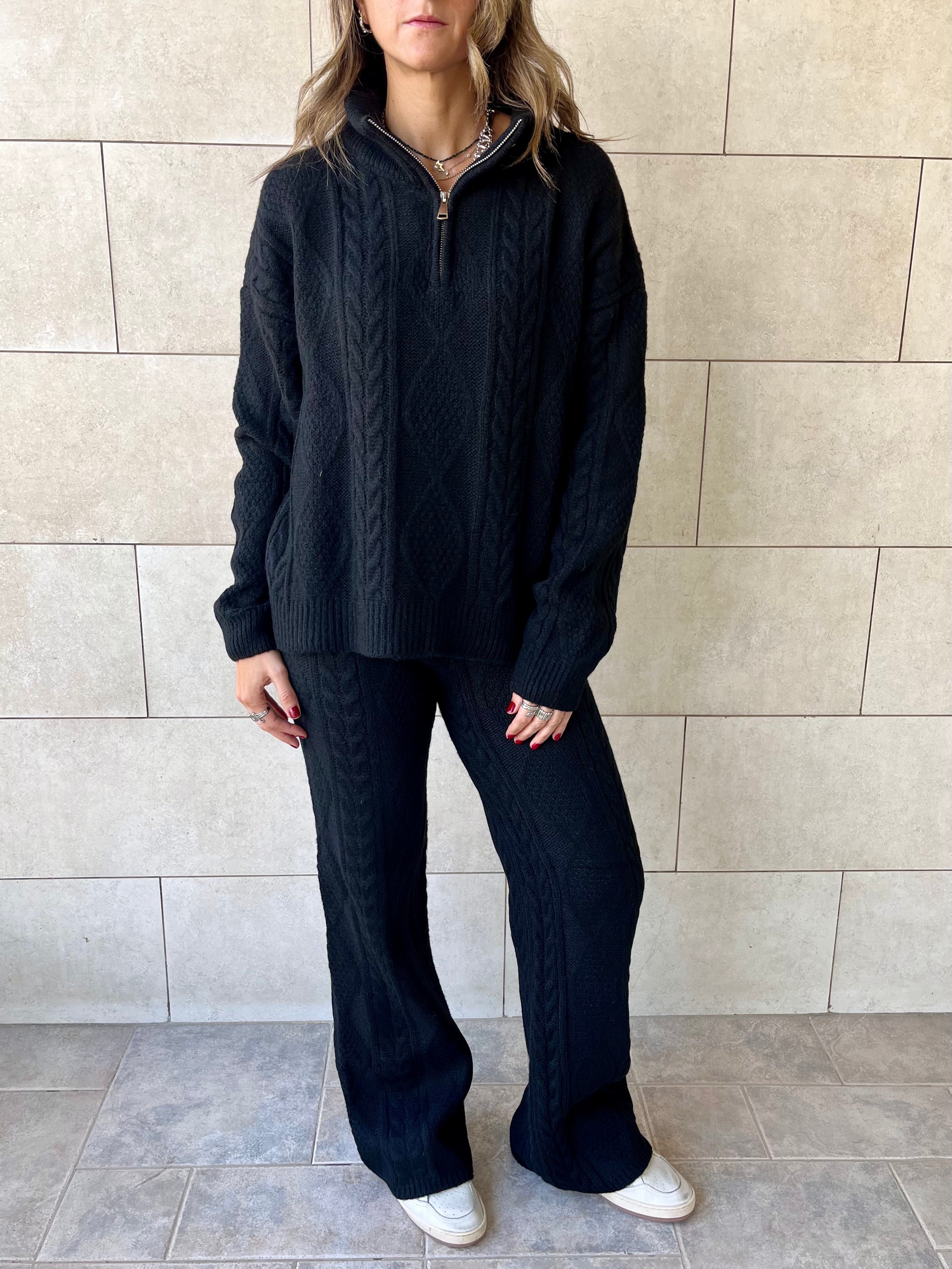 Black Braided Quarter Neck Set