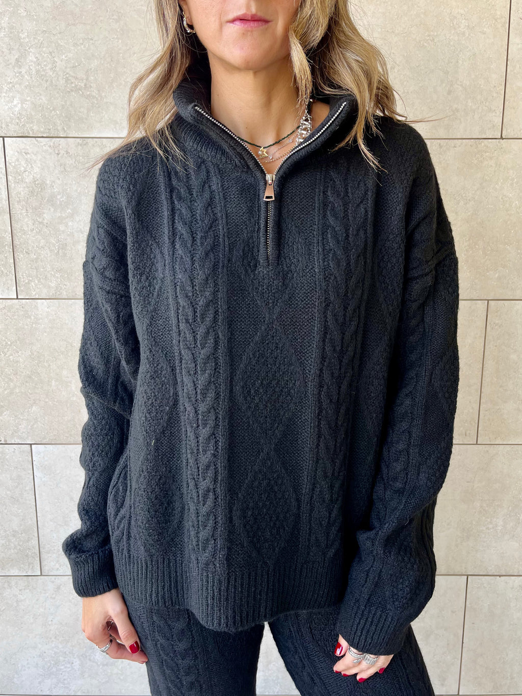 Black Braided Quarter Neck Set