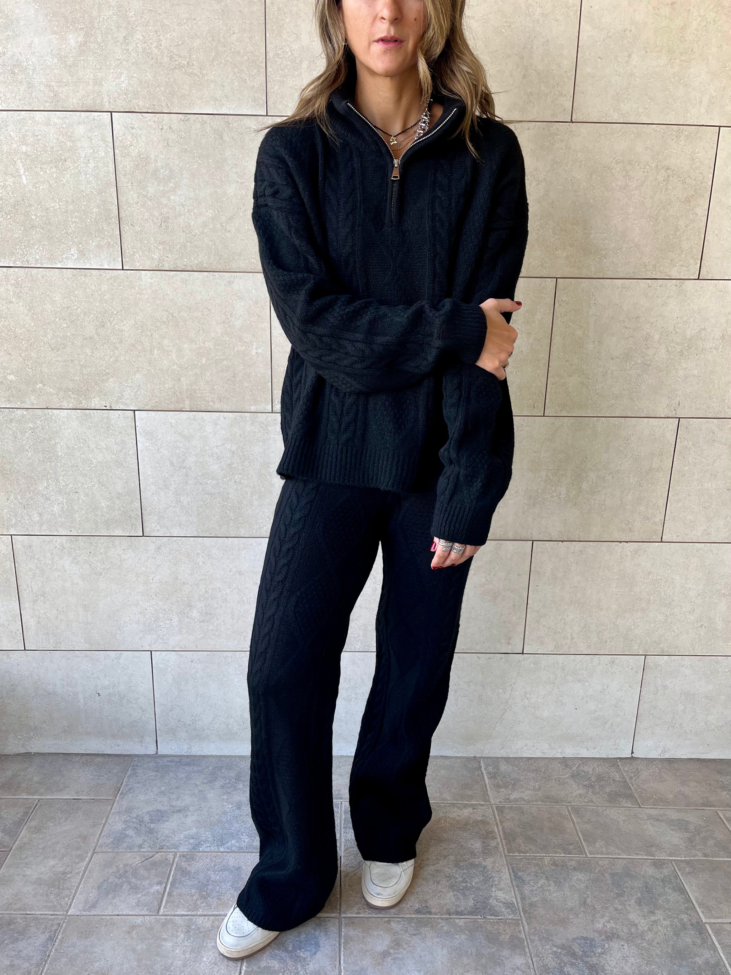 Black Braided Quarter Neck Set