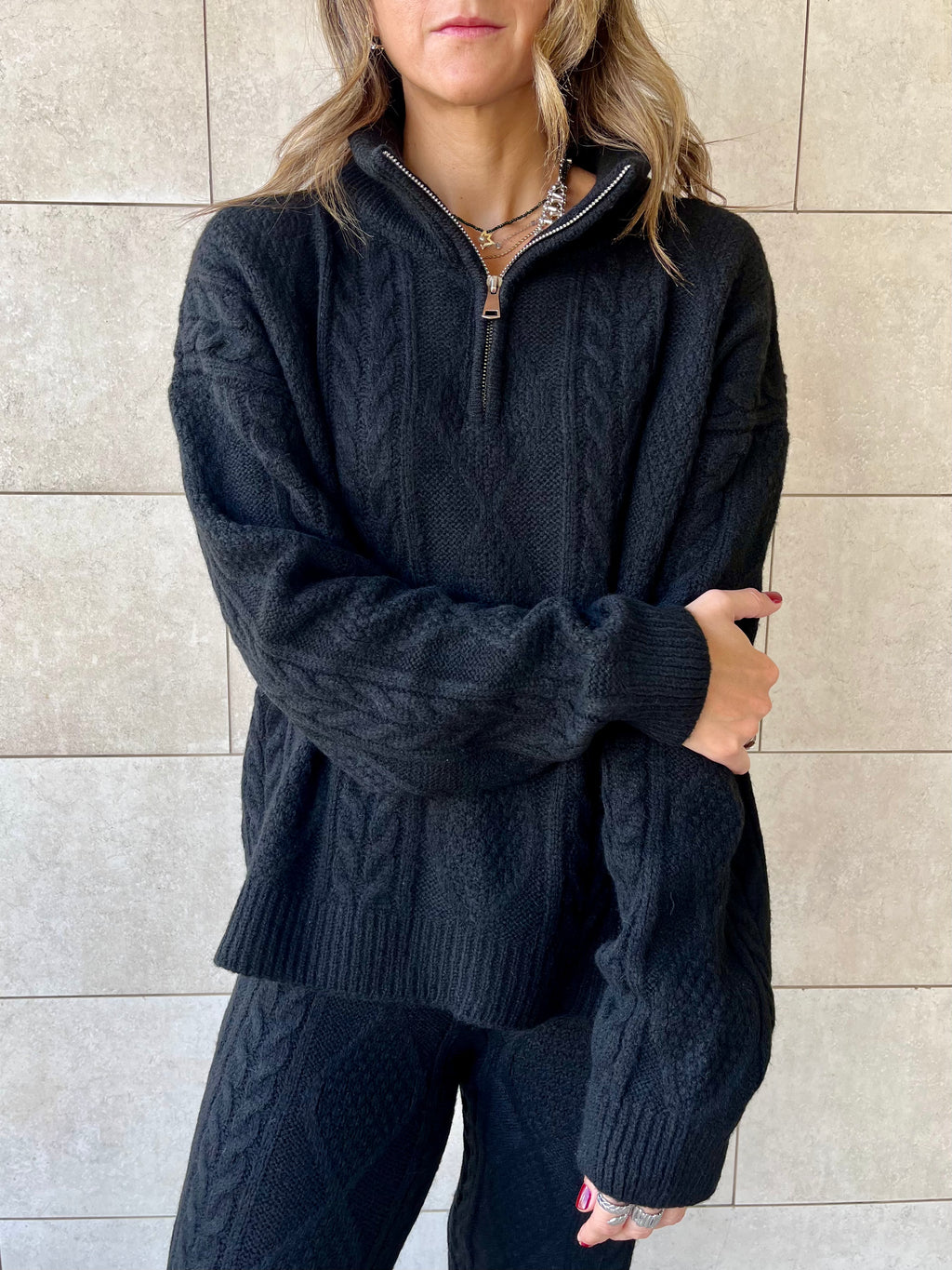 Black Braided Quarter Neck Set