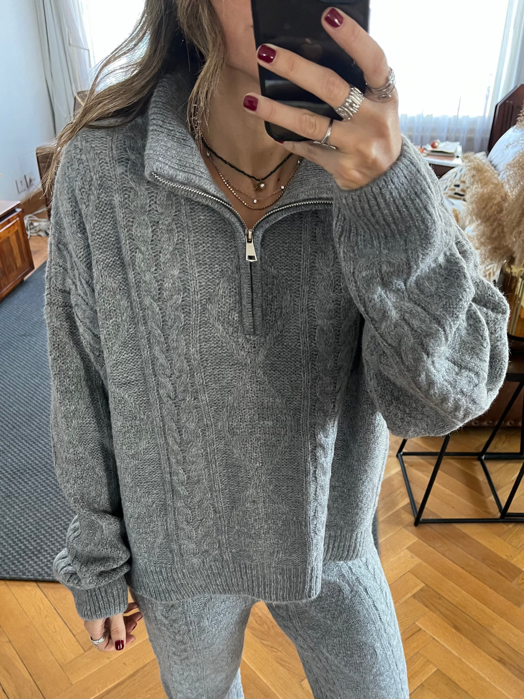 Grey Braided Quarter Neck Set