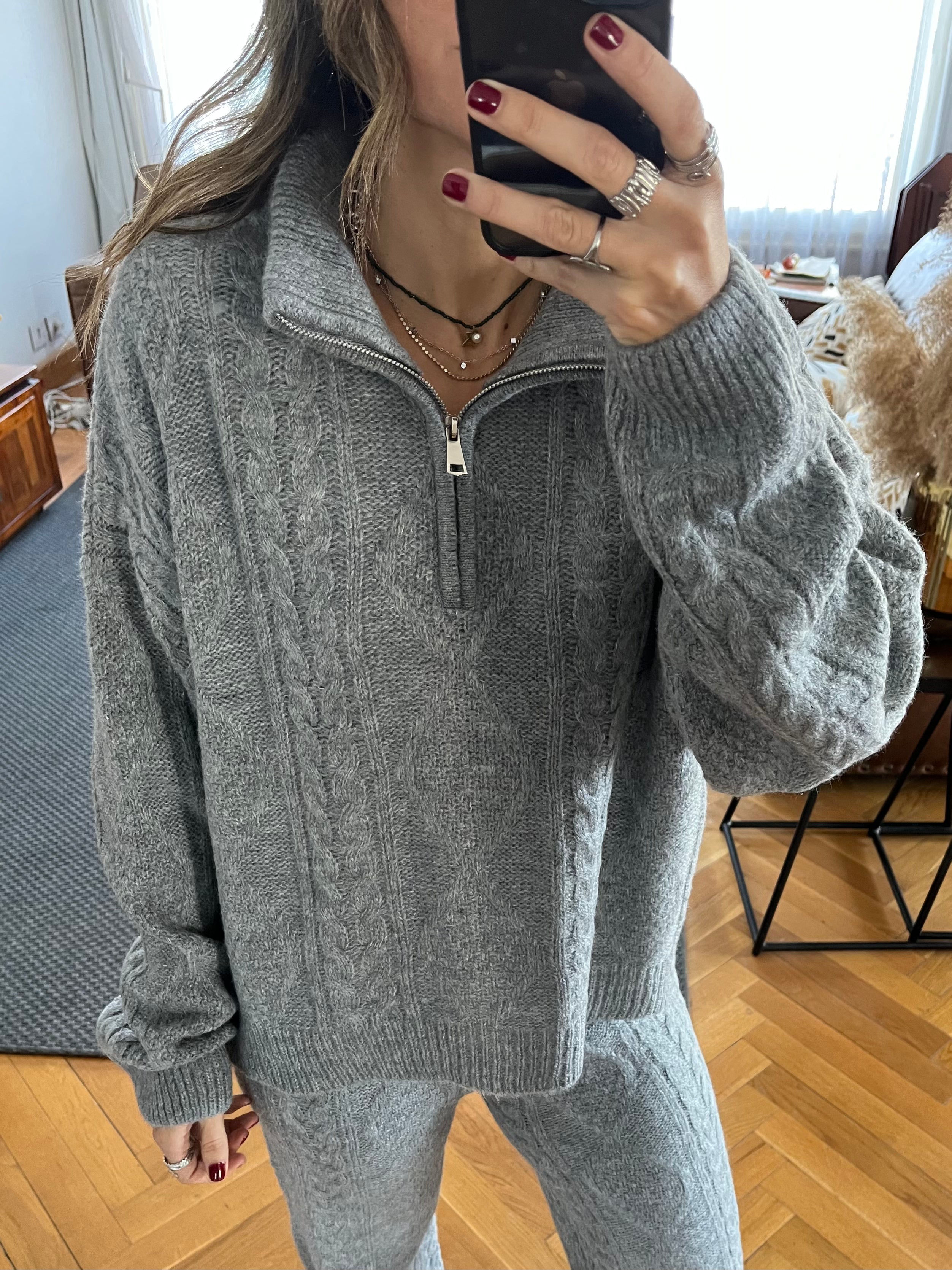 Grey Braided Quarter Neck Set